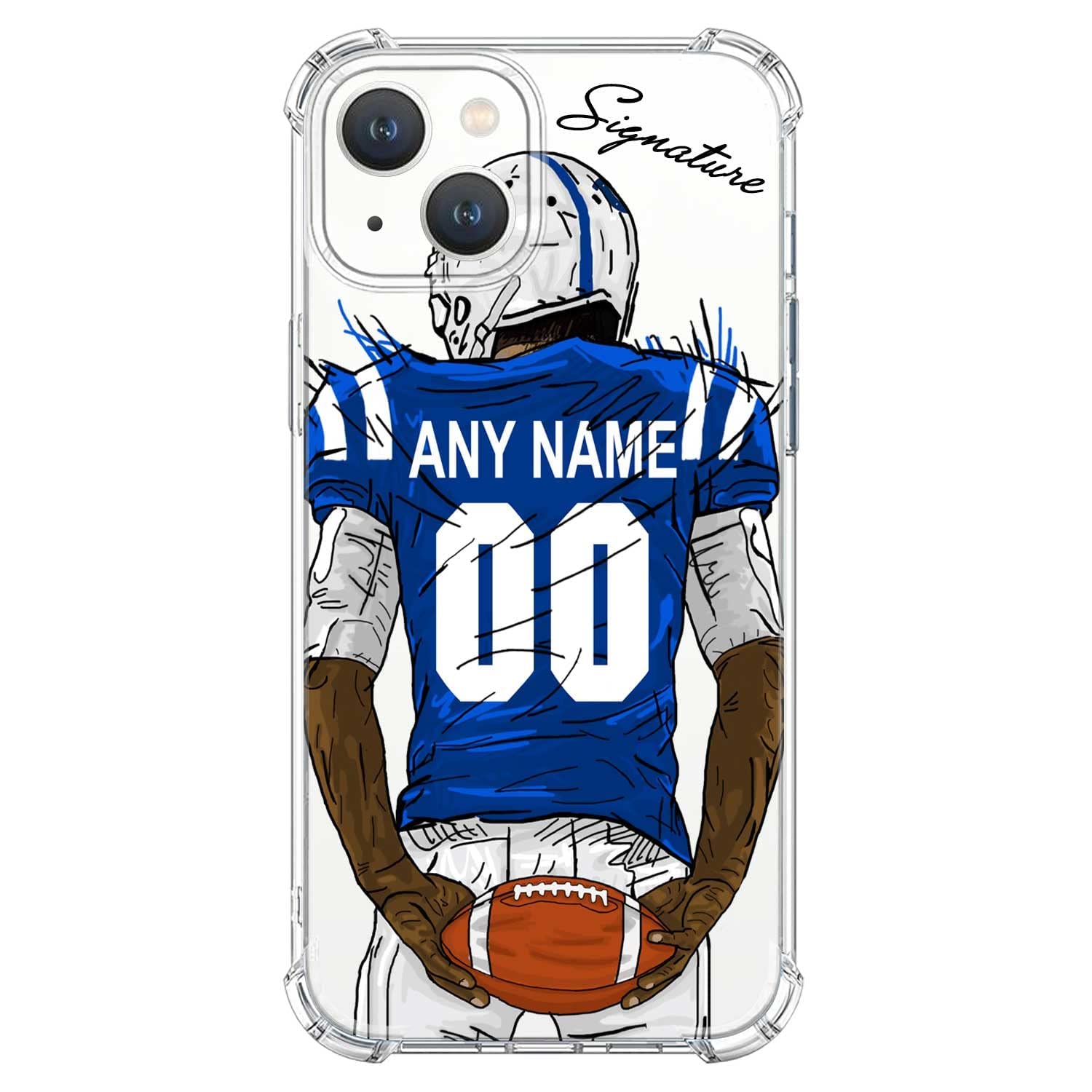 Custom Name & Number Crystal Clear Football Case for iPhone 16 15 Pro Max 14 13 12 11 Xs Max Xr SE3 8 7 6 Plus 11 Pro Mini - Shockproof Transparent Phone Cover with 4 Protective Corners (Indianapolis Colts Design) - Perfect for Football Fans, Game Days & Team Spirit Accessories