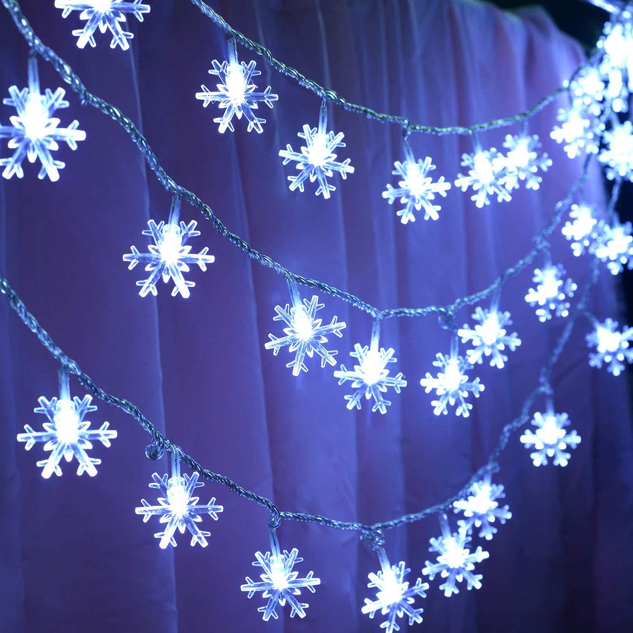 40 LED Snowflake String Lights - 19ft Waterproof Outdoor & Indoor Christmas Decorative Lights for Holiday, Party, Wedding, Garden, and Home Decor (Blue)