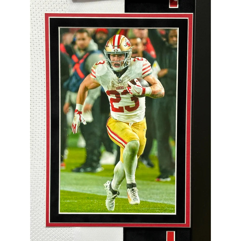 Authentic Christian McCaffrey Autographed San Francisco 49ers Jersey - Framed BAS Certified Signed Memorabilia for NFL Fans, Sports Collectors, and Home/Office Decor