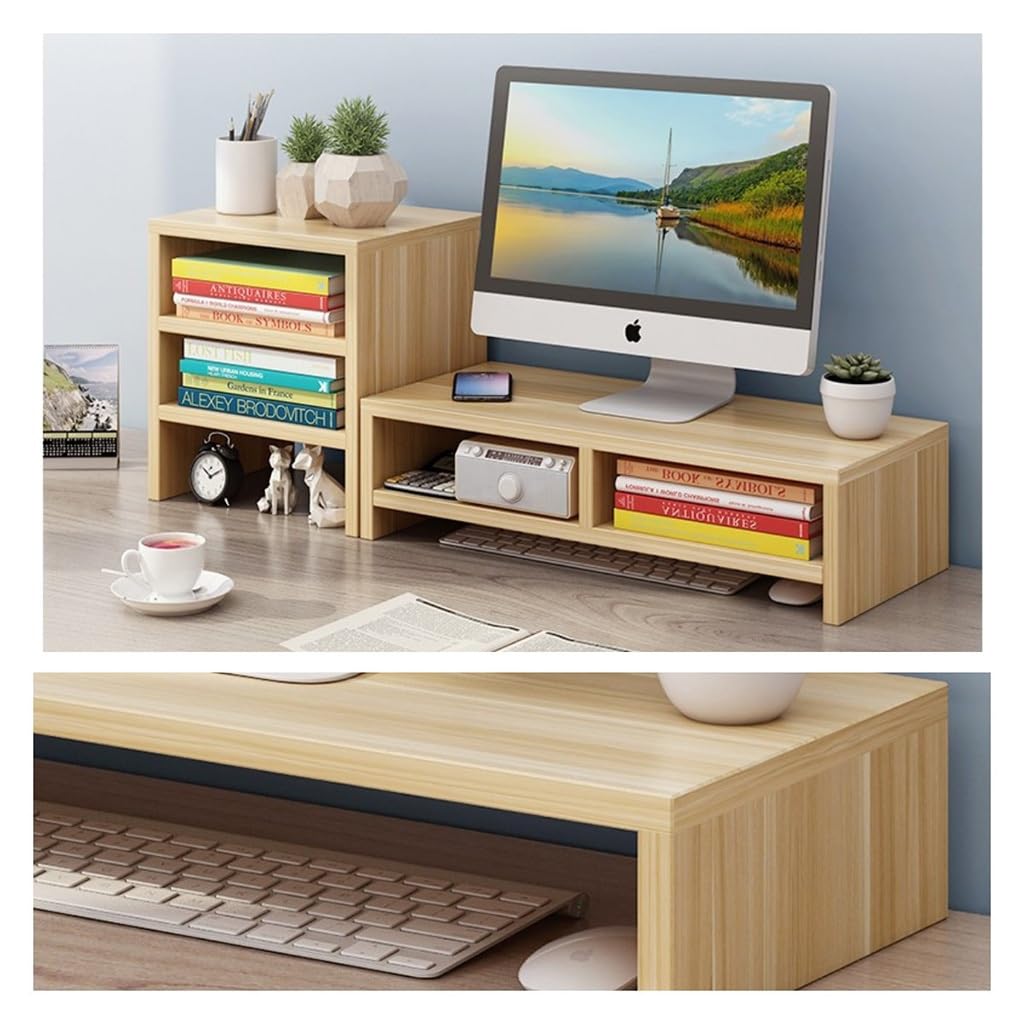 Tyewomiy Wooden Monitor Stand for Computer & Laptop - 3-Tier Desk Organizer with Storage Shelves (75.7x25x27.6cm) - Perfect for Home Office, Gaming Setup & Workspace Organization