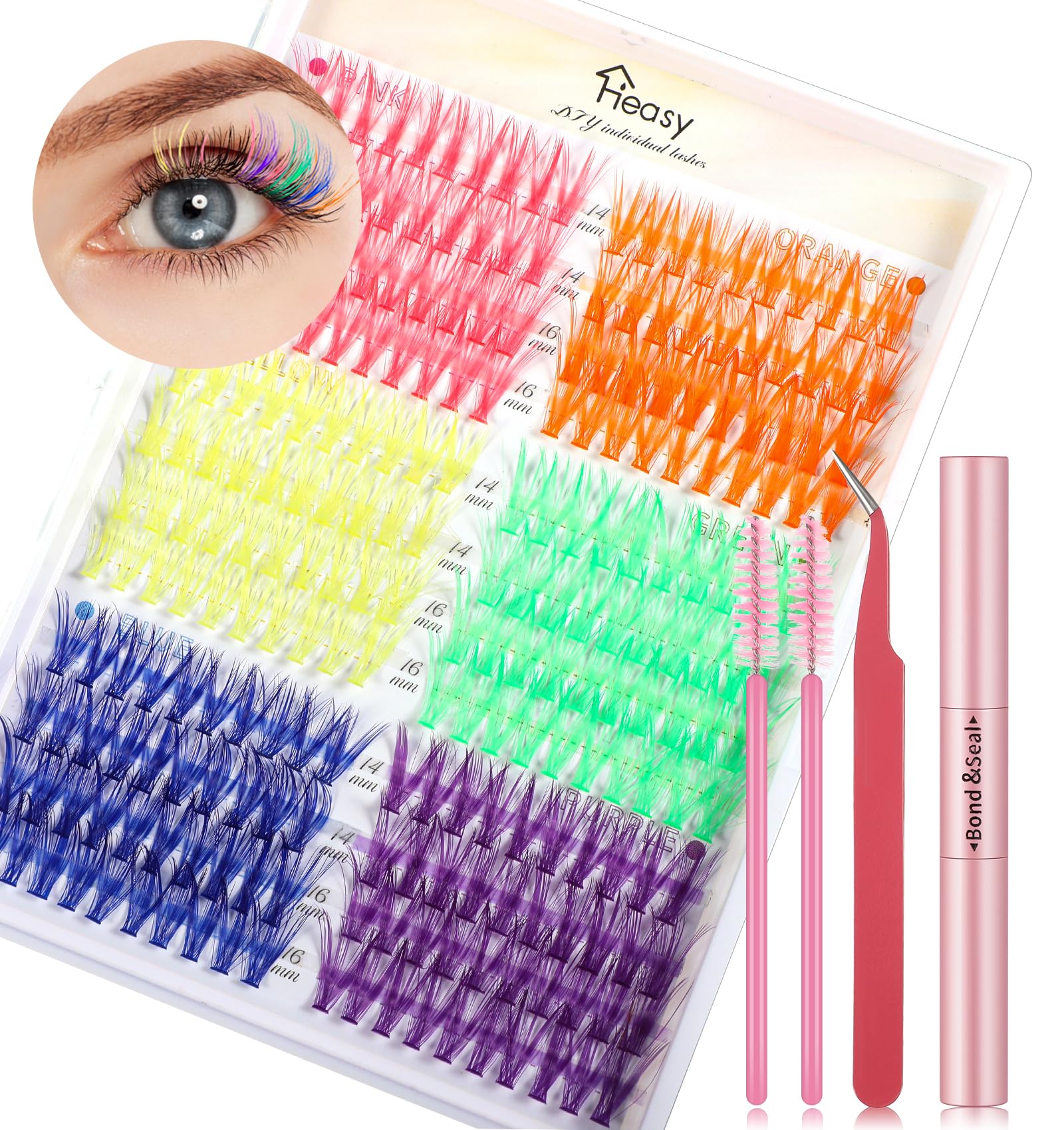 3D Colored Lash Clusters - 240Pcs C Curl Eyelash Extensions in 6 Vibrant Colors (14-16mm) for DIY Individual Lashes | Fluffy, Long-Lasting & Waterproof | Perfect for Parties, Halloween & Special Occasions