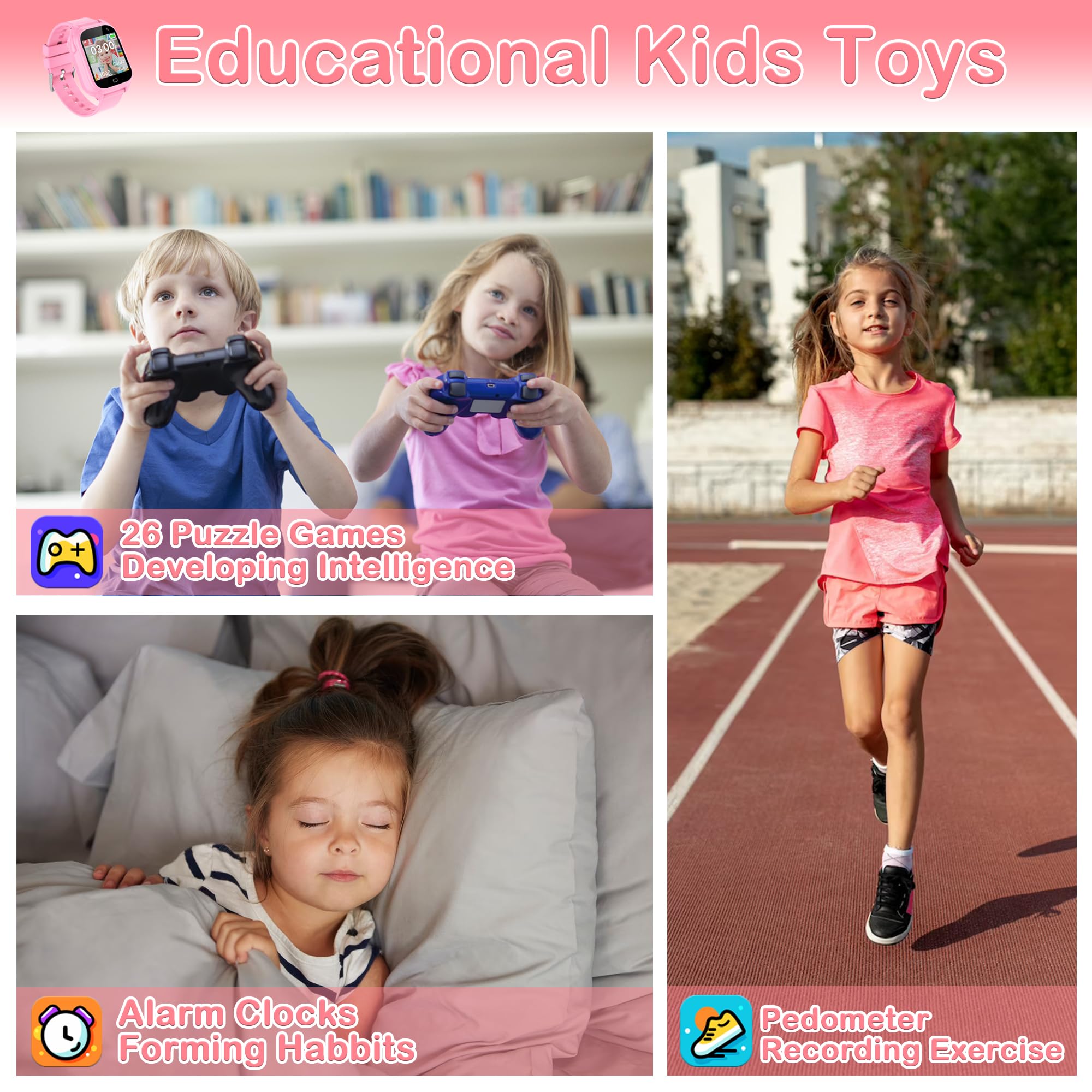 **Smart Watch for Kids Girls - 26 Games, Touch Screen, Waterproof, Camera, Pedometer, MP3, Alarm - Birthday Gift for Girls Ages 3-12 - Perfect for Playtime, School & Outdoor Activities**