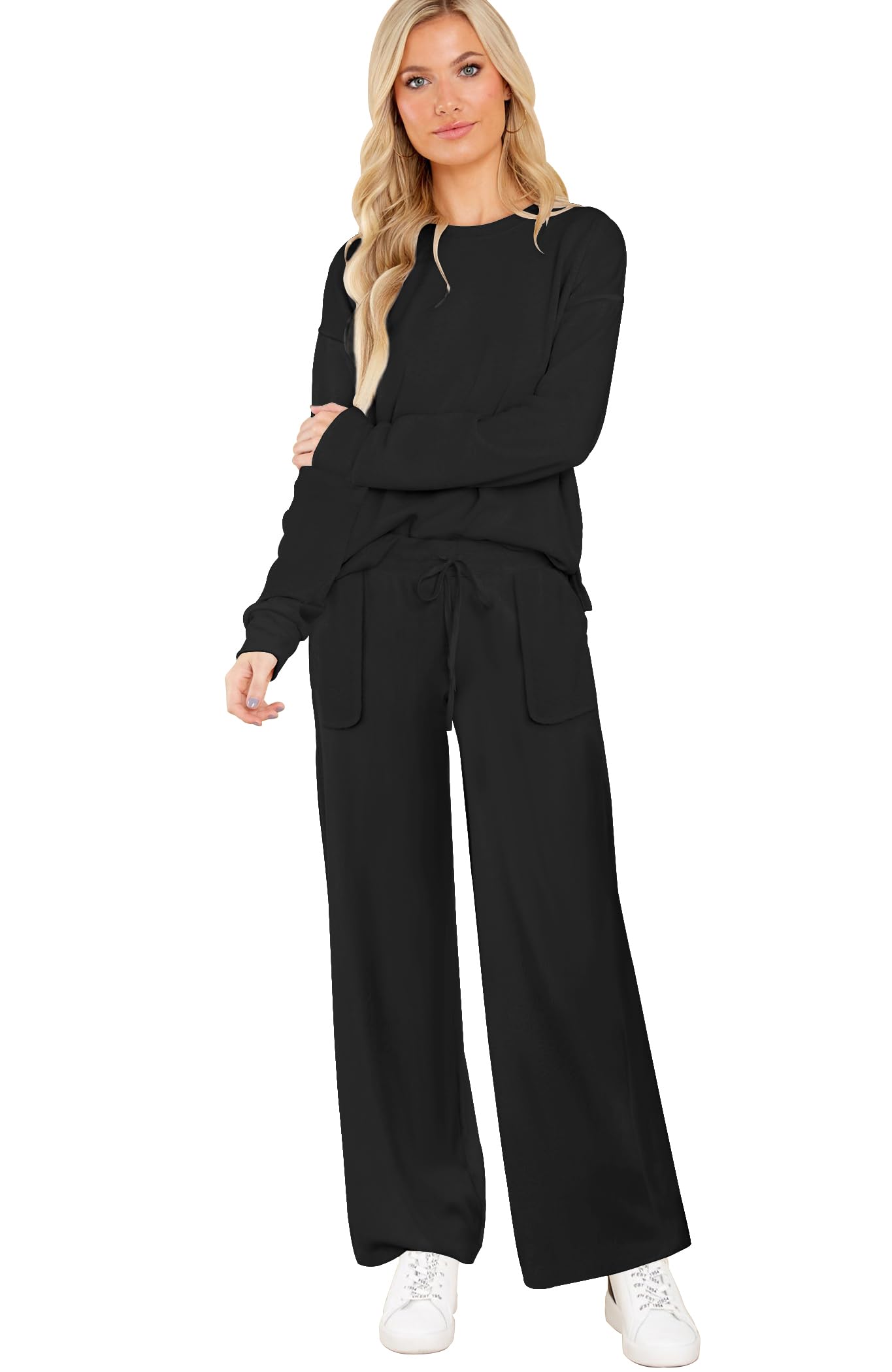 ETCYY Women's 2-Piece Lounge Set - Side Split Sweatshirt & Wide Leg Sweatpants | Soft Casual Outfit for Home, Yoga & Relaxation