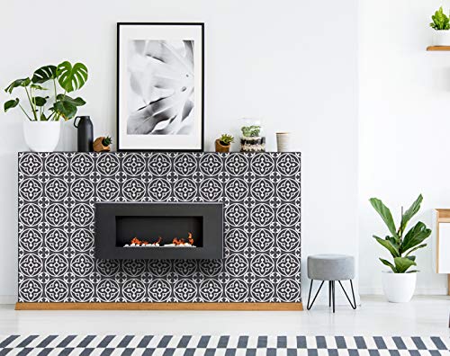 Mi Alma Gray and White Peel and Stick Tile Stickers - 24 PC Set of 8x8 Inch Vinyl Wall Decals for Kitchen Backsplash & Bathroom Decor (Floral Design) | Easy DIY Home Improvement for Renters & Homeowners