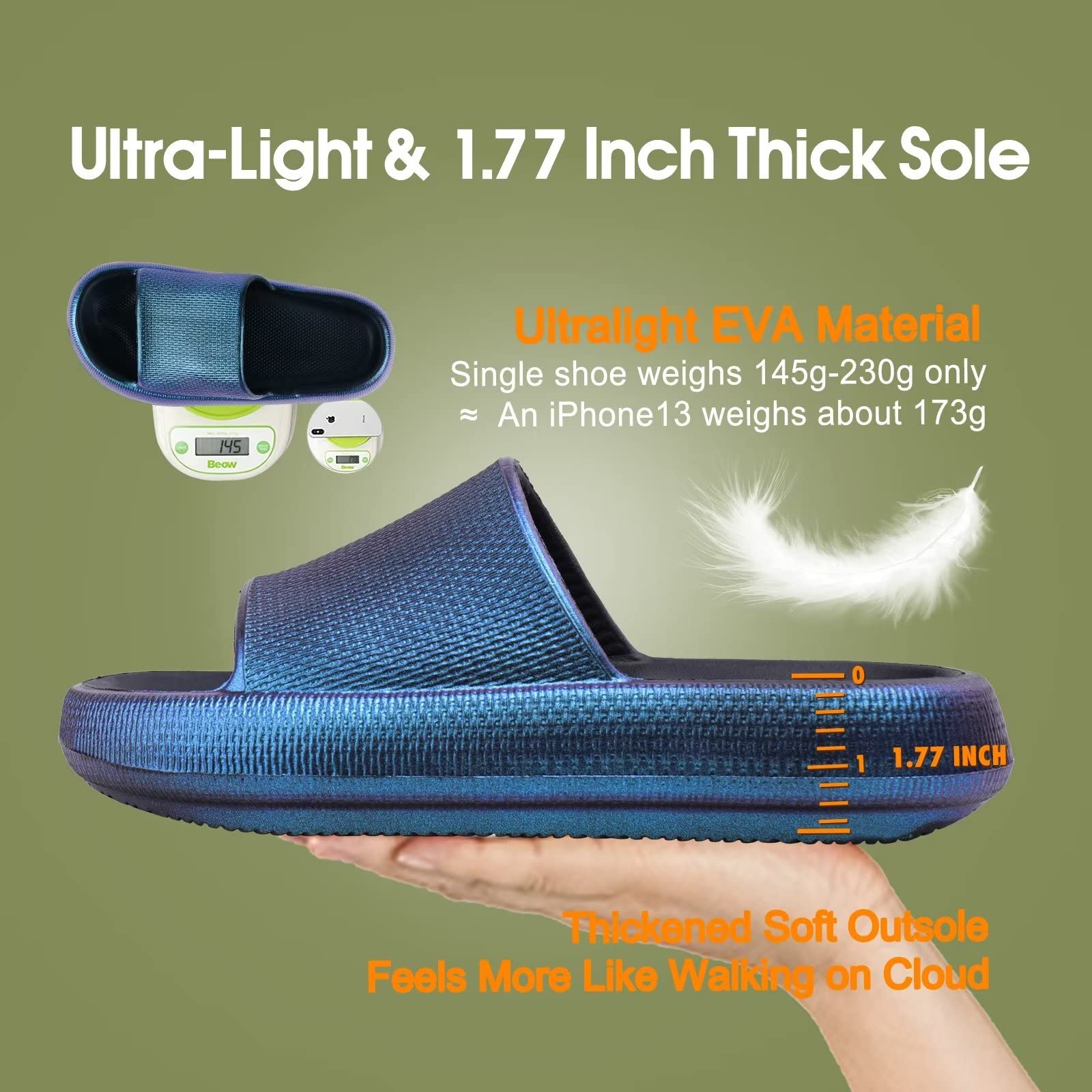 EQUICK Cloud Slides Pillow Slippers for Women & Men - Ultra Soft Shower Slippers with Cushioned Thick Sole | Indoor Outdoor Bathroom Sandals | Perfect for Home, Spa, Poolside & Travel