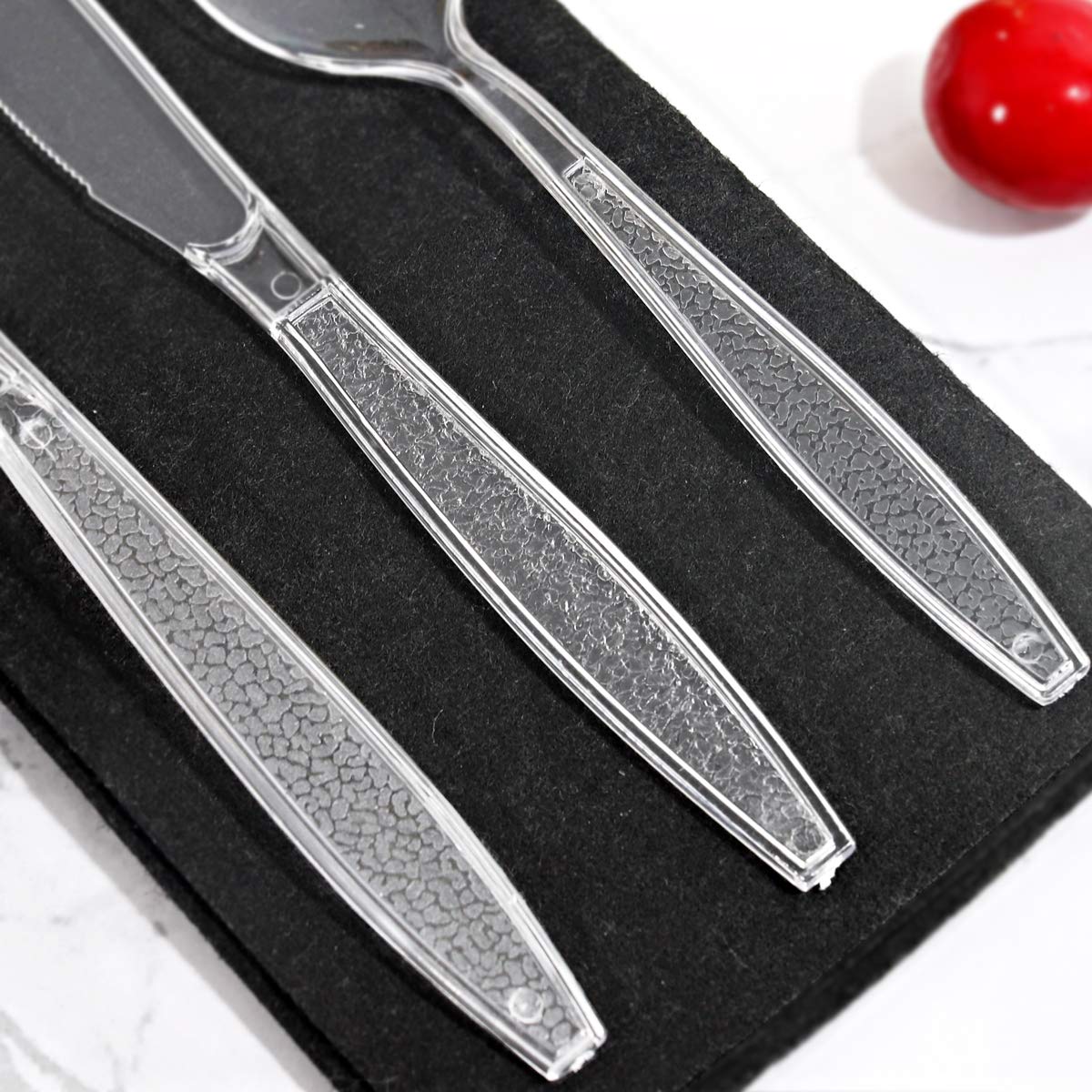 360-Piece Clear Plastic Silverware Set - Disposable Cutlery for Parties (120 Forks, 120 Spoons, 120 Knives) - Perfect for BBQs, Picnics & Catering Events