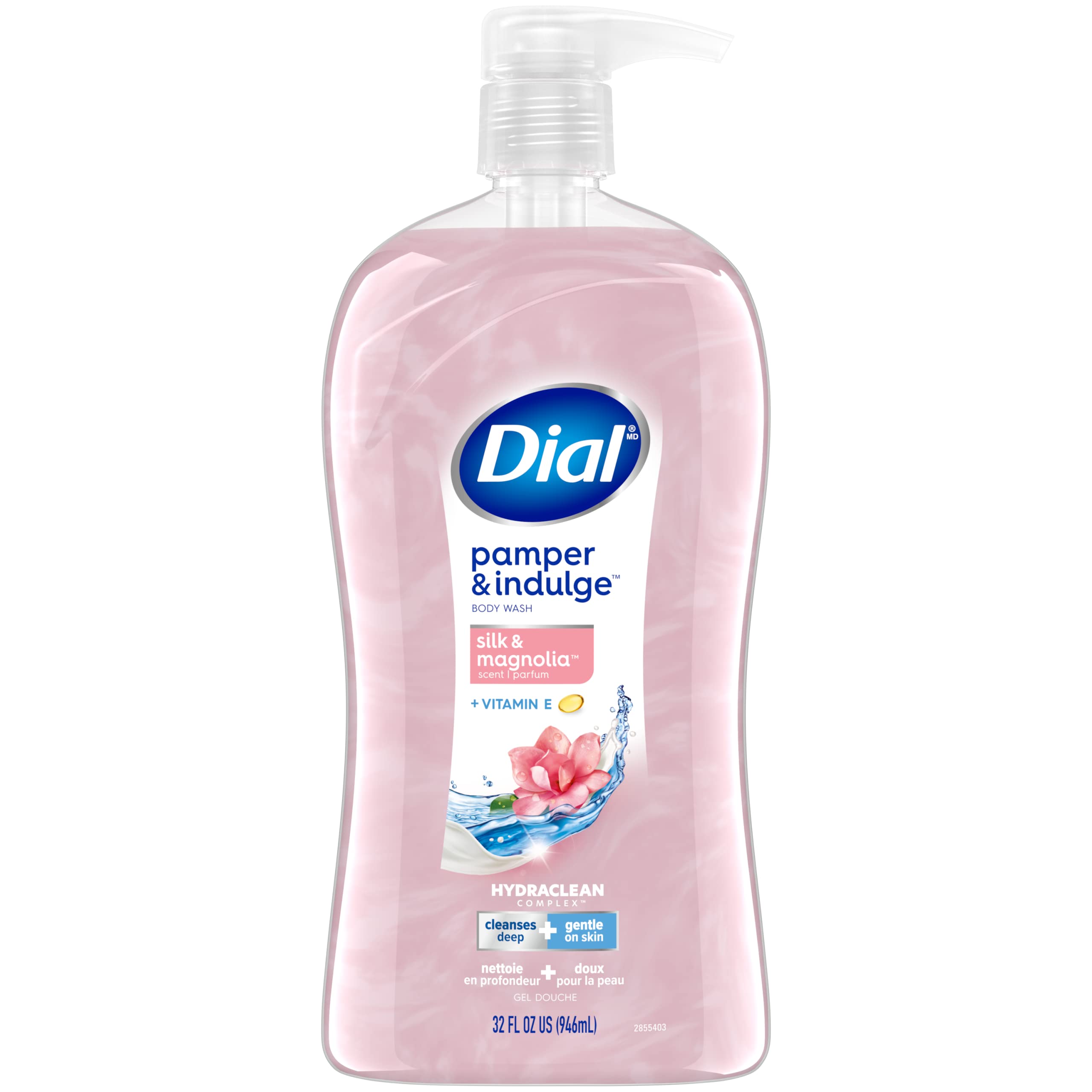 Dial Body Wash, Refresh & Renew Spring Water Scent, 32 fl oz & Pamper & Indulge Silk & Magnolia Body Wash, 32 fl oz - Hydrating Shower Gel for Dry Skin, Daily Moisturizing Bath Essential for Men & Women
