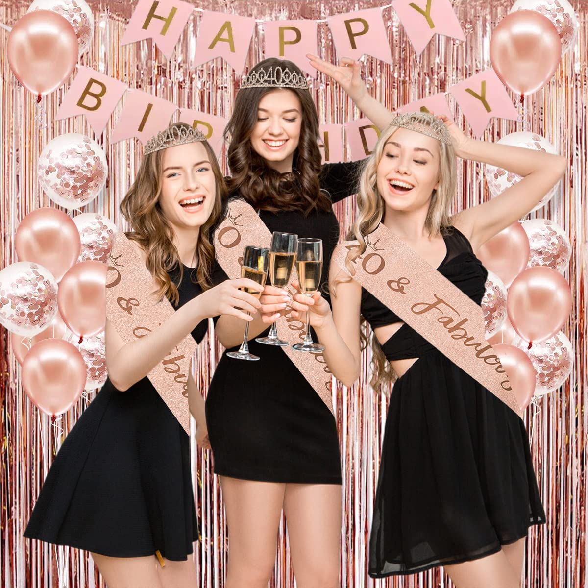 Rose Gold 40th Birthday Party Decorations Set for Women - Banner, Crown, Sash, Cake Topper & Number Balloons - Elegant 40th Birthday Party Supplies for Women's Milestone Celebration - Perfect for Birthday Parties, Surprise Events & Photo Backdrops