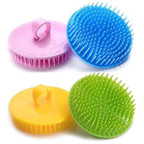 Hair Scalp Massager Brush for Dandruff Removal & Shampooing - 4 Pack (Blue, Green, Yellow, Pink) - Gentle Scalp Cleanser & Relaxing Head Massager for Shower & Home Hair Care