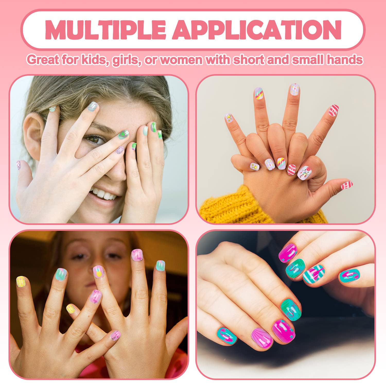 144 Pieces Kids Press on Nails - Short Acrylic Fake Nails for Girls with Lovely Patterns | Full Cover Artificial Nail Tips Kit | Perfect for Birthday Parties, Playdates & Nail Art Fun