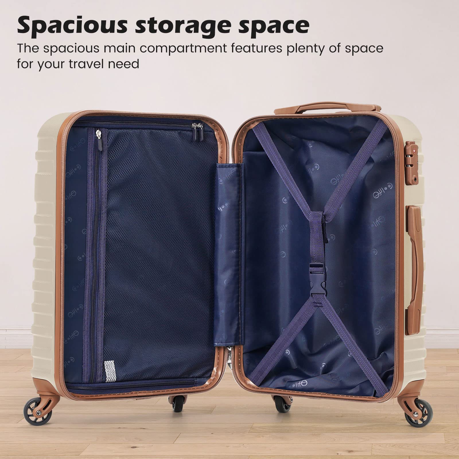 Coolife 3-Piece Hardside Luggage Set with TSA Lock & Spinner Wheels - Pink Carry-On Suitcase for Travel, Vacation & Business Trips