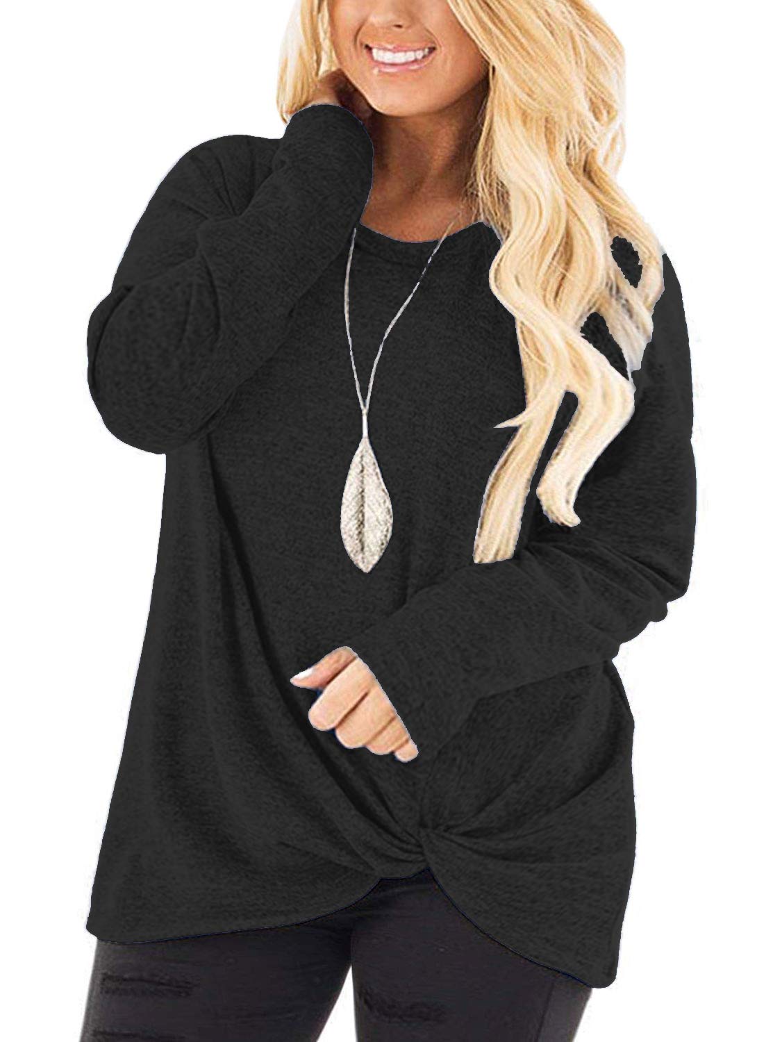 DOLNINE Women's Plus Size Knotted Tops Long Sleeve Tee Shirts - Loose Casual Blouse for Women | Comfortable & Stylish for Everyday Wear, Office, and Outings