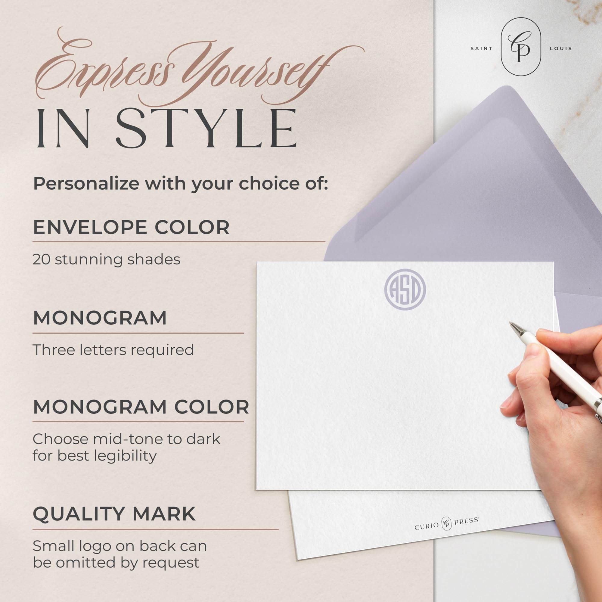 Personalized Monogrammed Notecards with Envelopes - Custom Initial Flat Stationery Set for Thank You Cards, Wedding Invitations & Gifts - Preppy Circle Design Stationery Cards