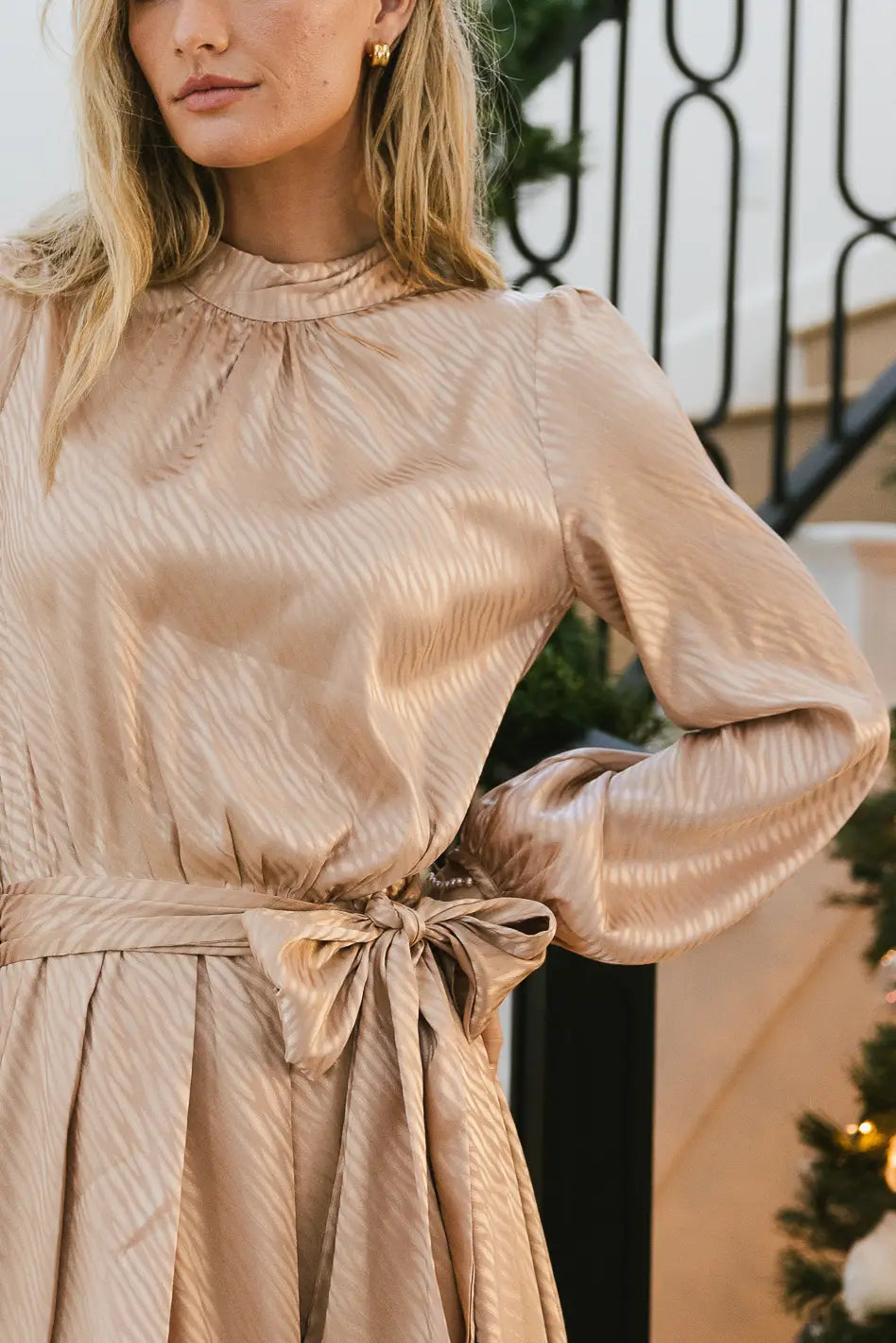 Ariana Zebra Print Midi Dress in Champagne - Elegant Animal Print Party Dress for Women, Perfect for Cocktail Parties, Date Nights & Special Occasions