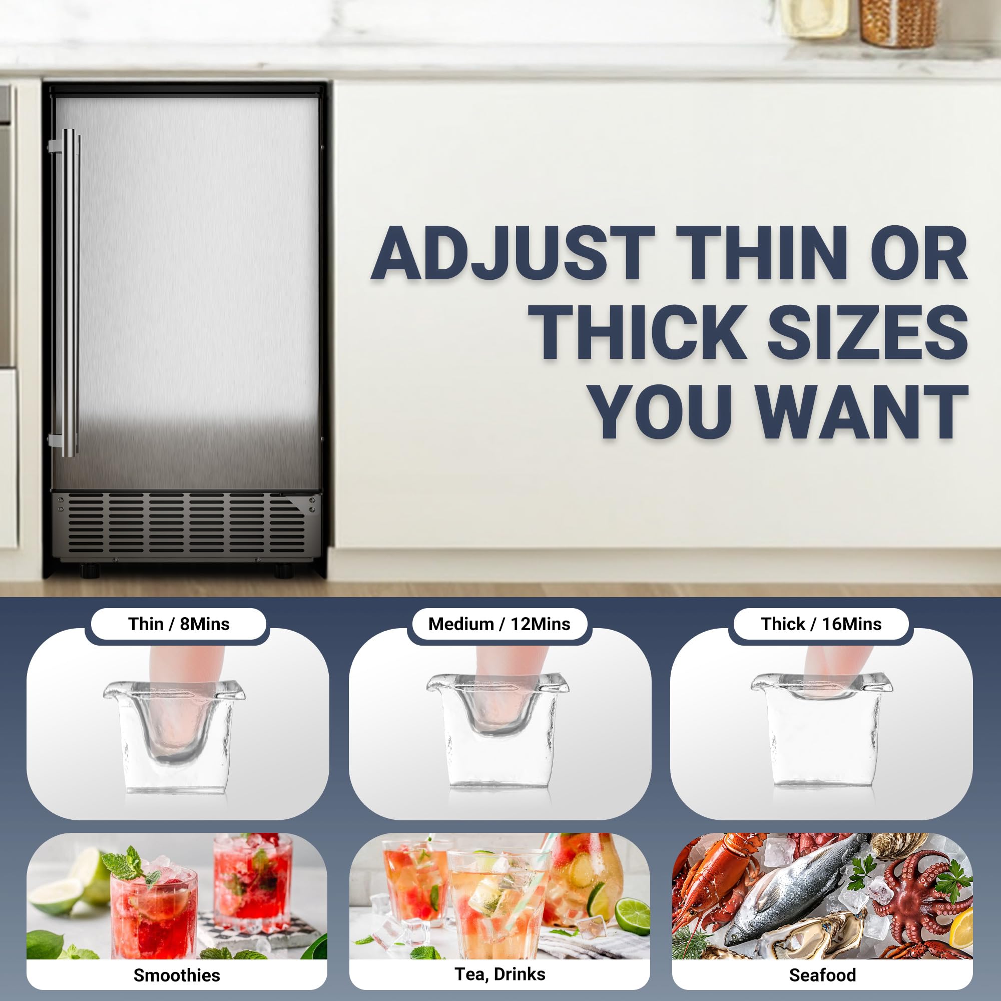Stainless Steel Commercial Under Counter Ice Maker Machine - 80Lbs/Day Capacity, 24Lbs Storage, Auto-Cleaning, 24H Timer - Freestanding Ice Maker for Home, Office, Restaurant & Bar Use