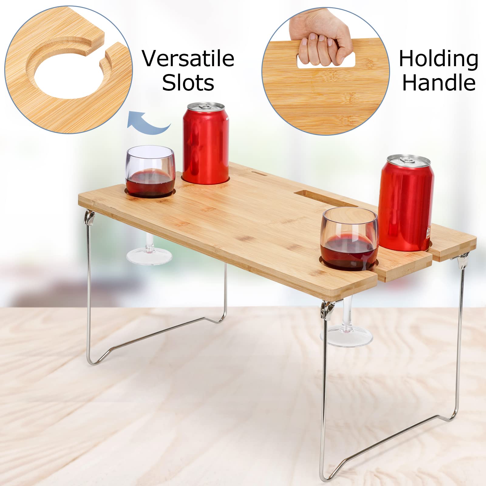 4-Person Wicker Picnic Basket Set with Blanket & Bamboo Wine Table - Portable Willow Hamper for Camping, Beach, Outdoor Parties & Romantic Dates - Perfect Picnic Gift for Couples & Families
