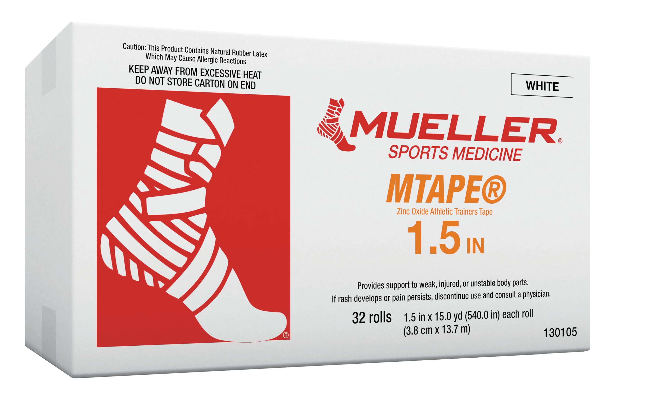 Mueller Sports Medicine 130105 Mtape Athletic Tape - White, 32 Pack - Premium Kinesiology Tape for Sports Injuries, Muscle Support & Pain Relief - Ideal for Athletes, Runners & Physical Therapy