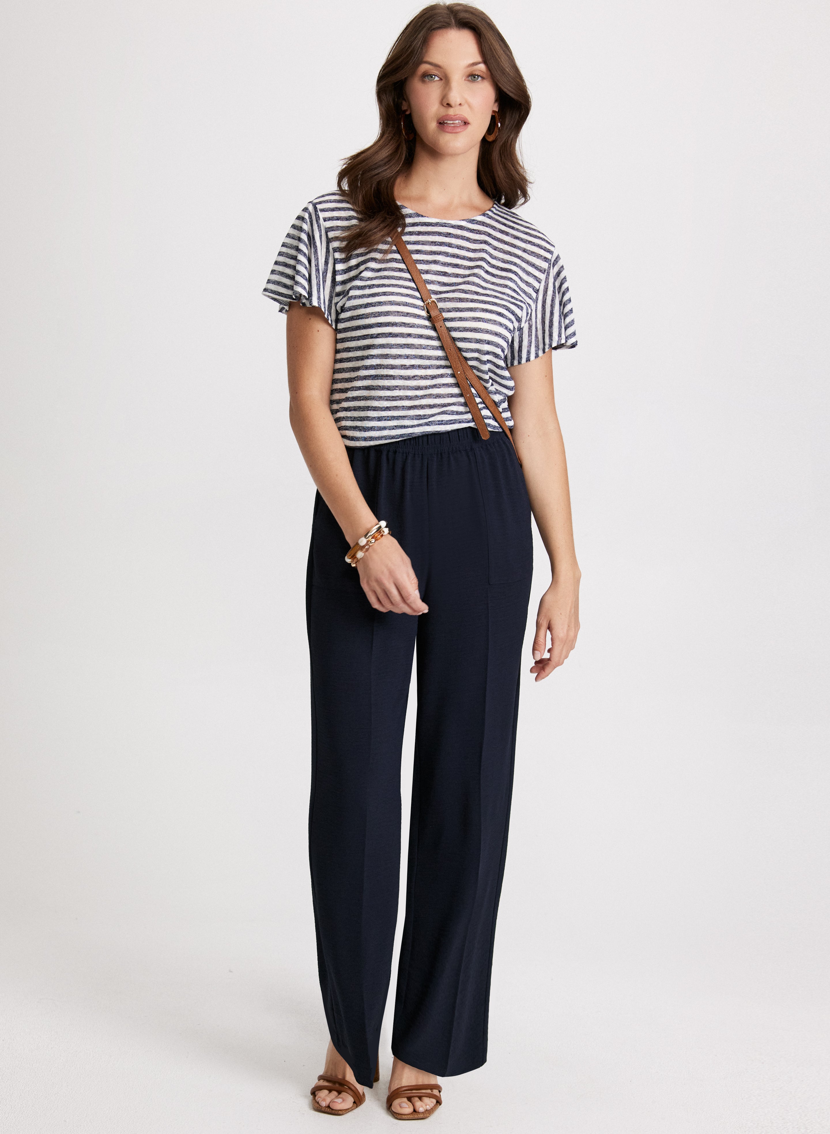 **Flare Sleeve T-Shirt & Pull-On Pants Set - Women's Boho Chic Outfit for Casual Wear, Lounge, and Travel**
