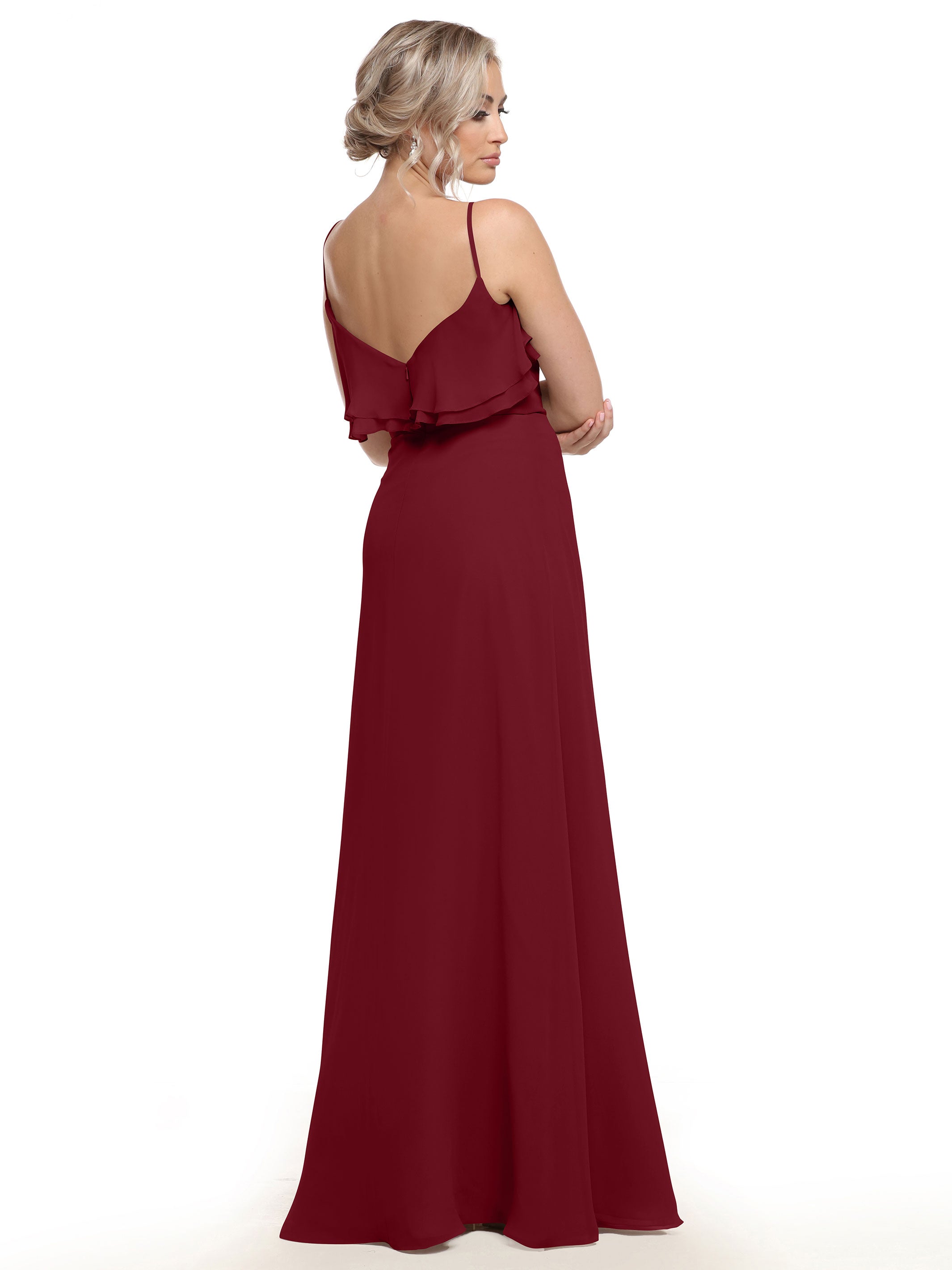 Elegant Ruffled Neckline Chiffon Bridesmaid Dress - Perfect for Weddings, Formal Events & Special Occasions