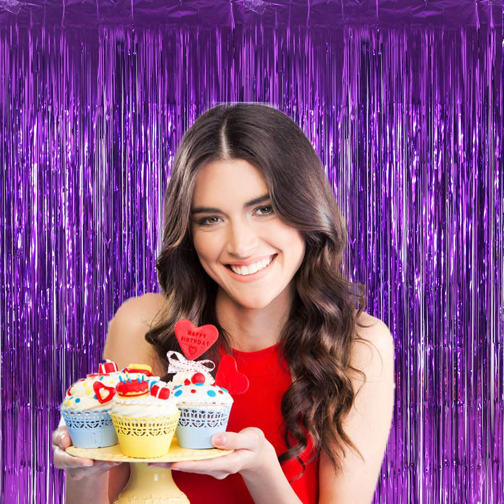 6.5x6.5 ft Purple Foil Fringe Curtain Backdrop - Pack of 2 | Tinsel Streamers for Birthday, Bachelorette Party Decor & Photo Booth Props | Perfect for Wedding, Baby Shower, and Holiday Celebrations