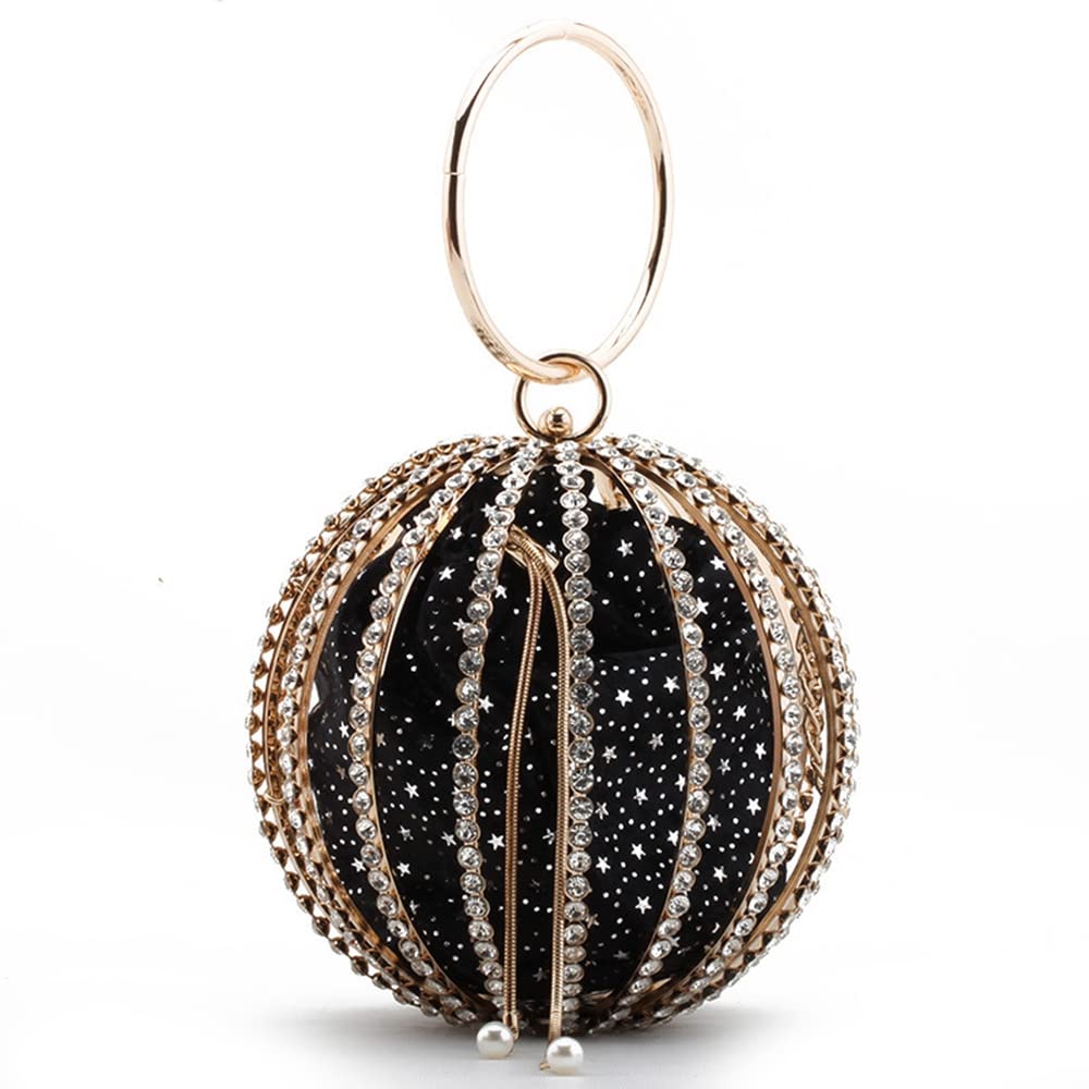 DJBM Sparkling Rhinestone Evening Bag - Hollow Metal Diamond Beaded Cage Purse with Pearls for Women | Perfect for Weddings, Prom, Cocktail Parties & Special Occasions