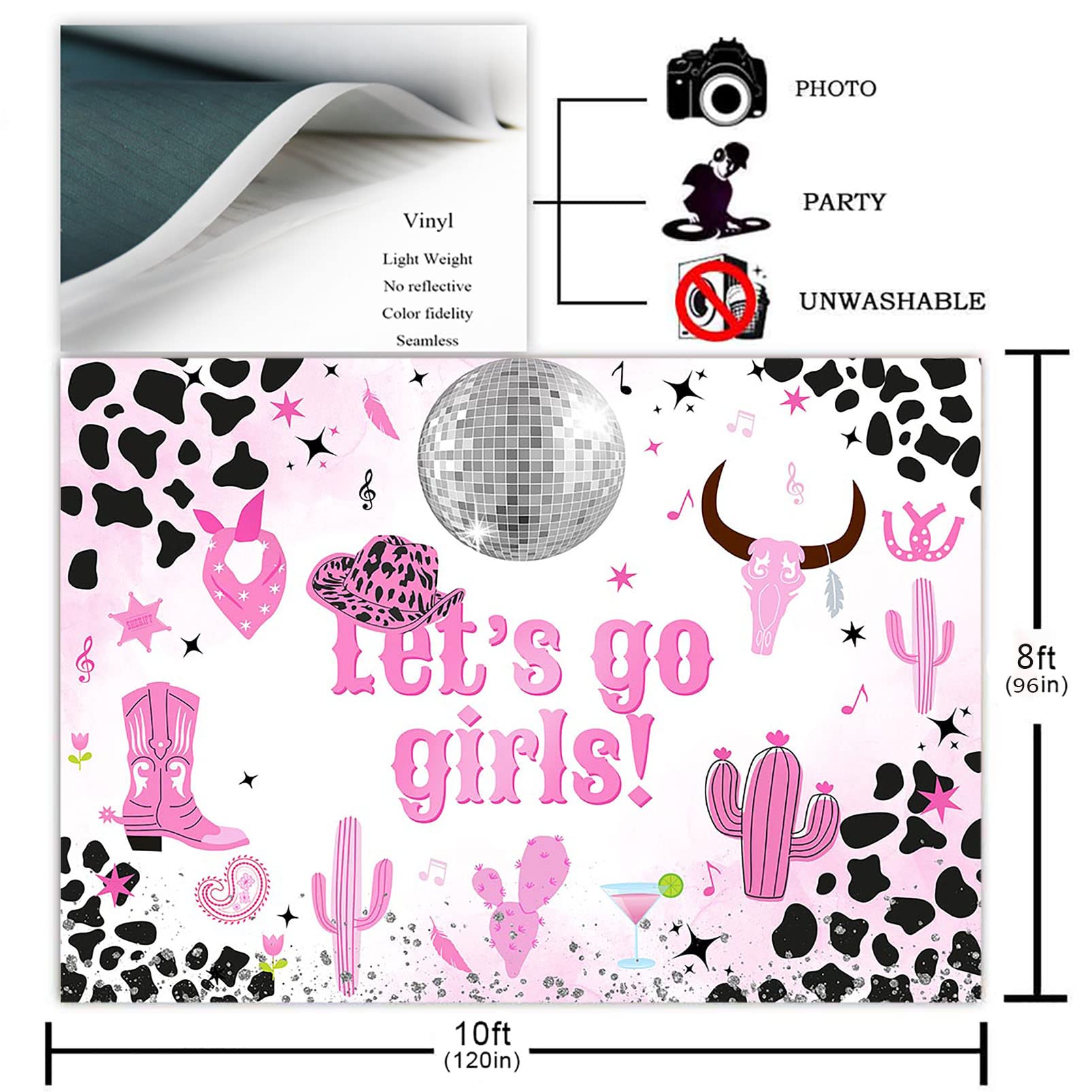Avezano Cowgirl Party Backdrop - 10x8ft Western Theme Photoshoot Background for Bachelorette, Birthday & Dance Parties | Perfect for Disco Cowgirl Decorations, Girls Night & Western Celebrations