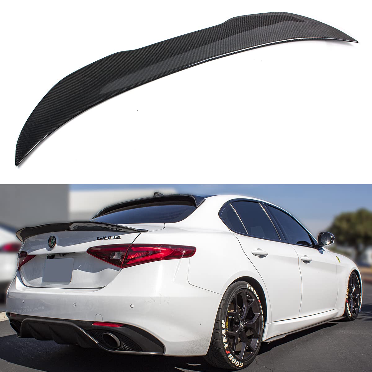 PSM Style High Kick Duckbill Carbon Fiber Trunk Spoiler Wing for 2017-2024 Alfa Romeo Giulia Quadrifoglio - Lightweight Aerodynamic Rear Lip - Enhances Sporty Look for Street & Track Racing