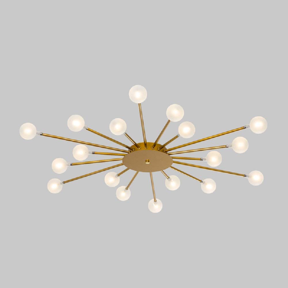 Modern Sputnik Starburst Ceiling Light Fixture - Gold 18-Light Flush Mount Chandelier with Milk Glass Orbs for Bedroom, Living Room & Dining Room Lighting