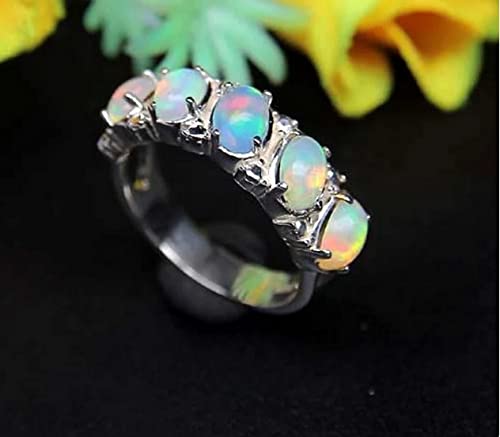 Ethiopian Opal Ring 925 Sterling Silver - Natural Oval Opal Gemstone Jewelry - October Birthstone Ring for Women - Dainty & Elegant Ring for Everyday Wear, Gift Giving & Special Occasions