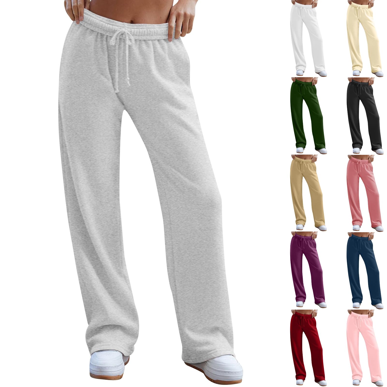 Women's High Waisted Wide Leg Sweatpants - Baggy Lounge Pants with Drawstring Waist & Side Pockets | Comfortable Straight Leg Casual Pants for Yoga, Running Errands & Relaxing at Home
