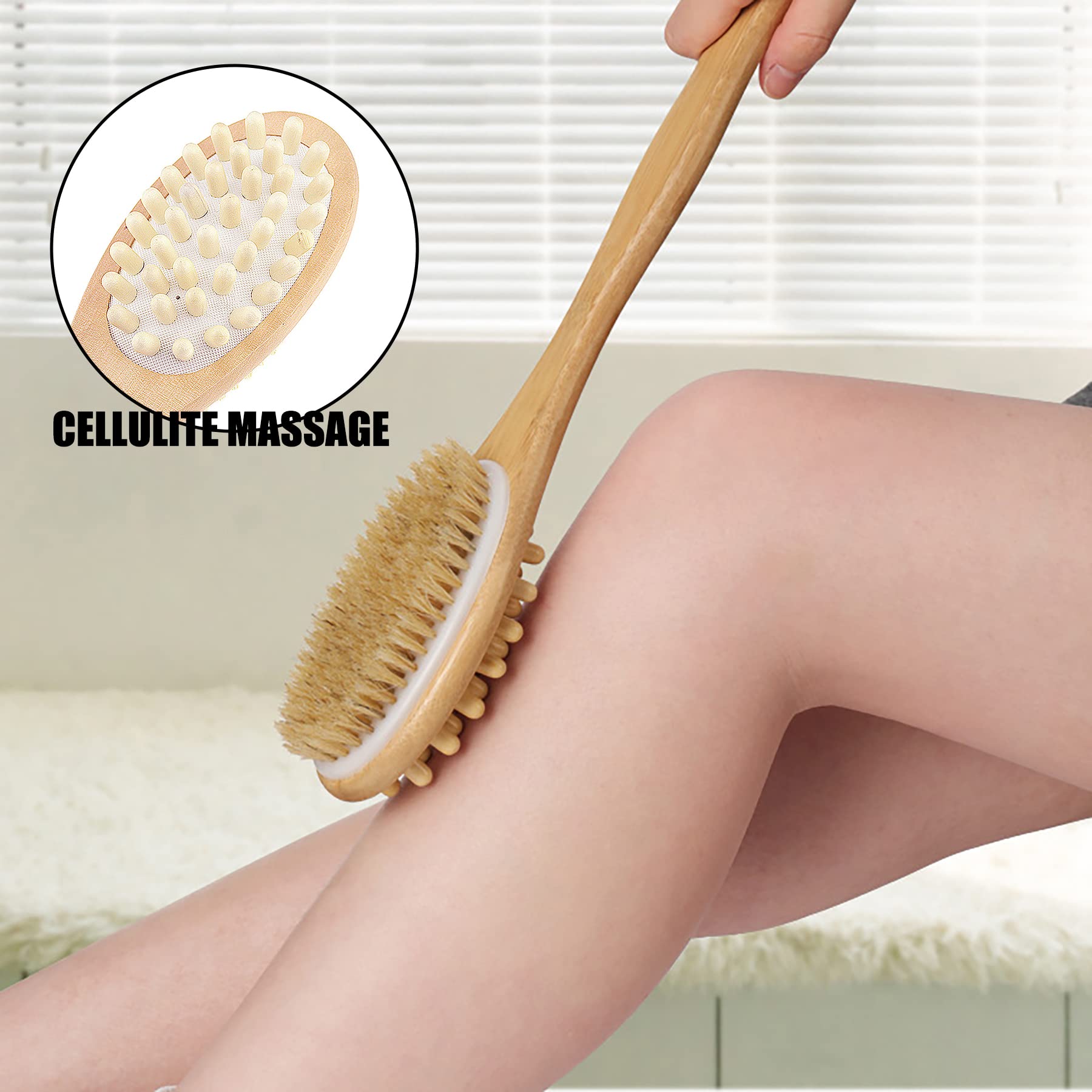 PTZMZB Dry Brushing Body Brush with Long Handle - Exfoliating Brush for Cellulite & Lymphatic Drainage - Body Scrubber & Massager for Skin Care - Improves Circulation & Detoxification - Perfect for Shower, Spa & Home Use (1 Piece)
