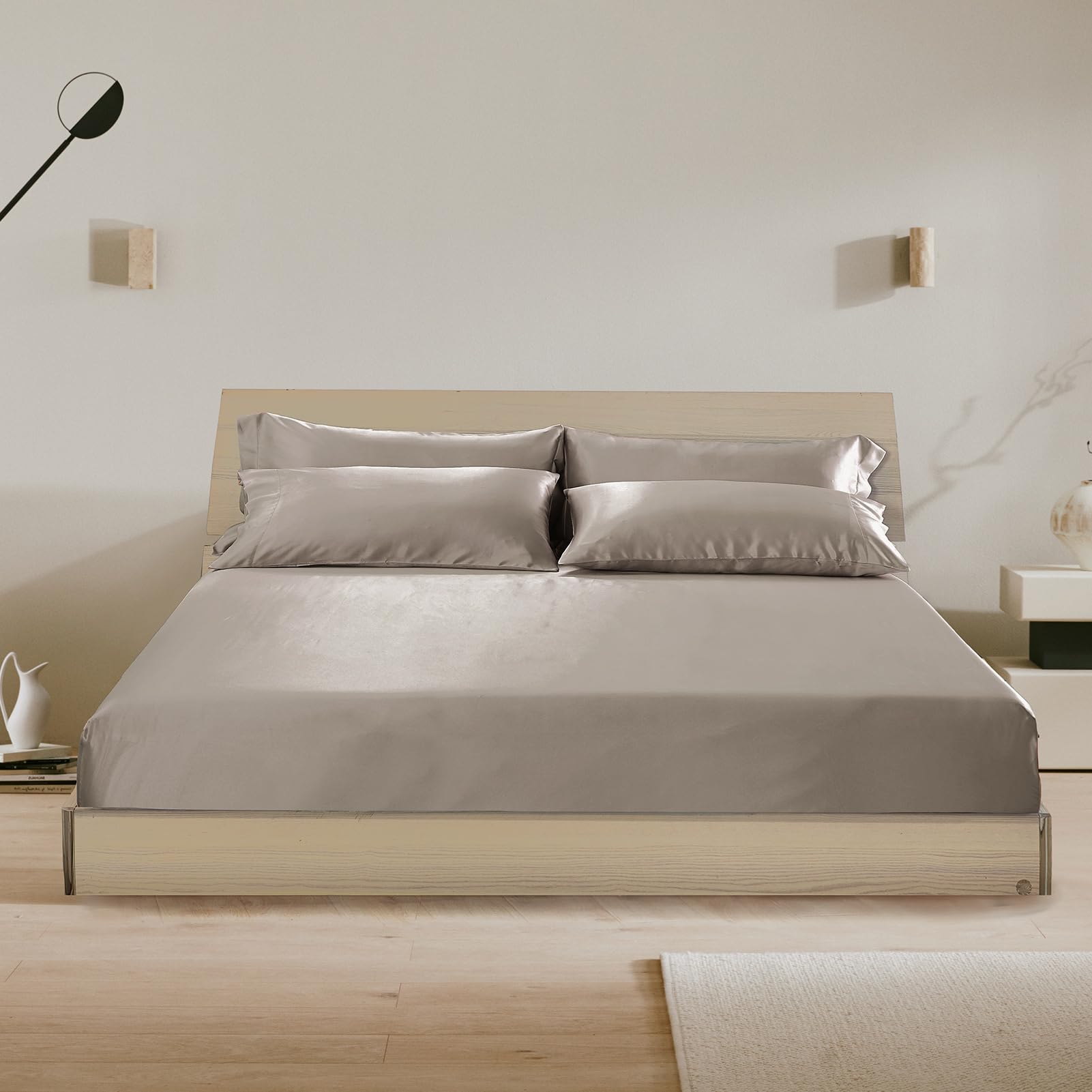 Luxury 3-Piece 100% Mulberry Silk Bedding Set - 6A Grade 19 Momme Silk Sheets with 2 Pillowcases & Deep Pocket Fitted Sheet (16