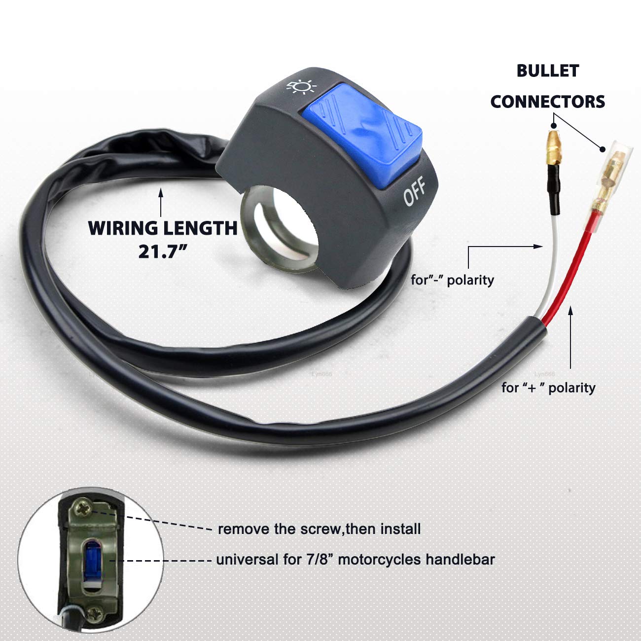 1 Piece Motorcycle Handlebar Switch Push Button On/Off Switch Tuning Part - Compatible with U5 U7 U2 LED Motorcycle Lights, Bicycles, Scooters, and E-Bikes - Fits 7/8