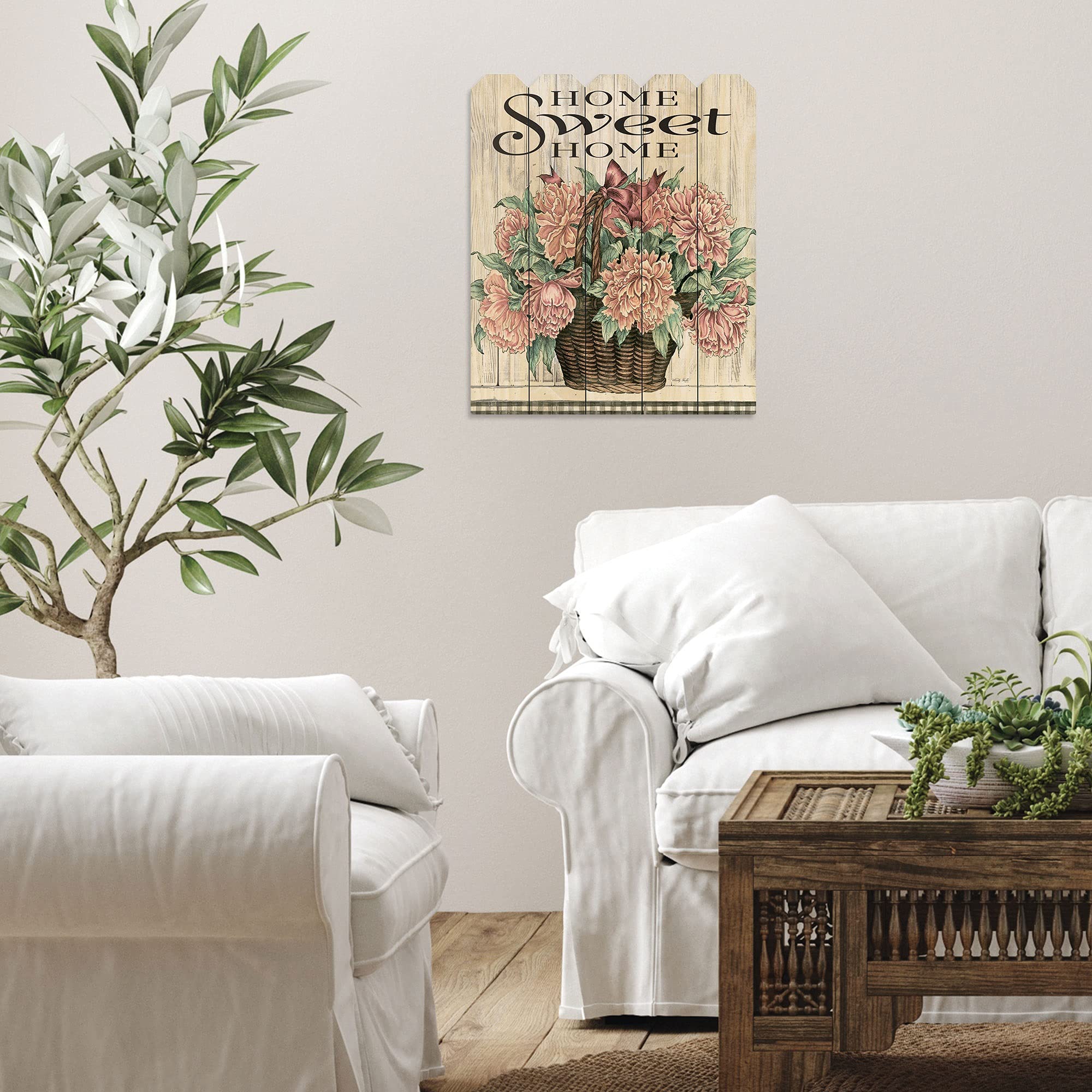 Handmade Peony Floral Wooden Wall Art - Farmhouse Picket Fence Decor by Artist Cindy Jacobs | Perfect for Living Room, Bedroom & Nursery Decor