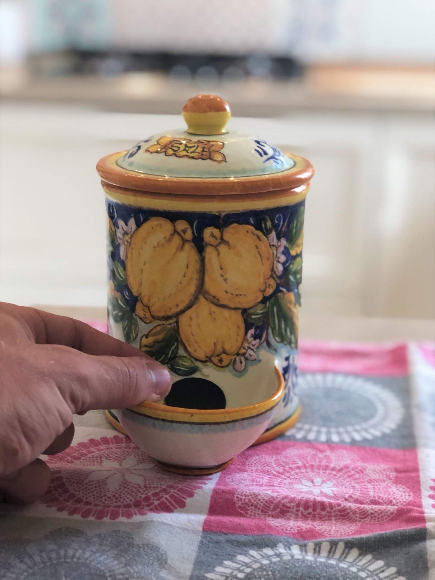 Hand-Painted Italian Ceramic Salt Jar with Three Lemons Design - Tuscan Art Pottery by CERAMICHE D'ARTE PARRINI, Made in Italy | Perfect for Kitchen, Dining Table & Gift Giving