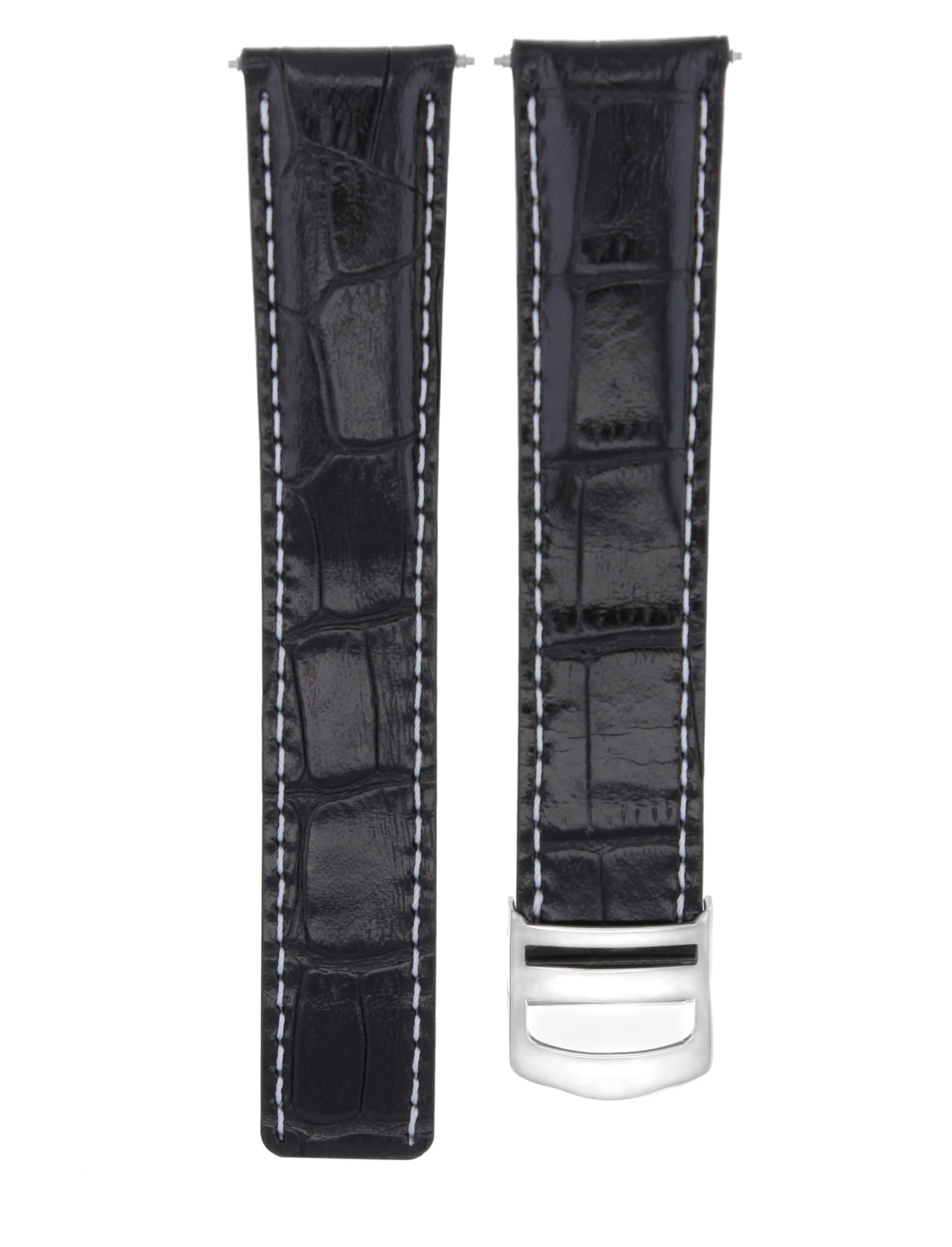 20mm Genuine Leather Watch Band Strap - Compatible with Cartier Tank Francaise (20/18mm) - Black Replacement Strap for Luxury Watches - Perfect for Business, Formal & Everyday Wear
