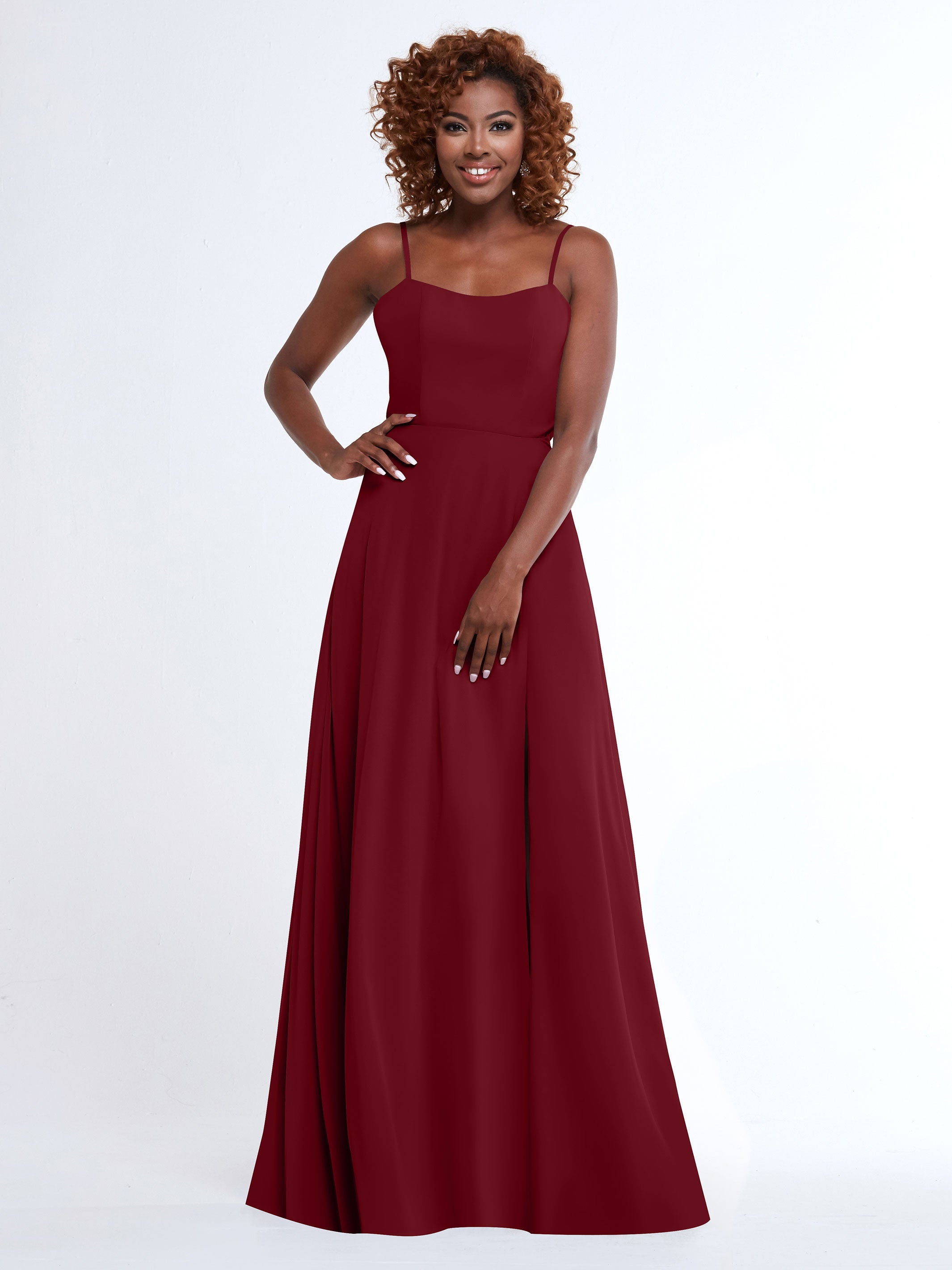 Elegant A-Line Bridesmaid Dress with Flowy Chiffon Skirt & Thigh High Slit - Perfect for Weddings, Formal Events & Special Occasions