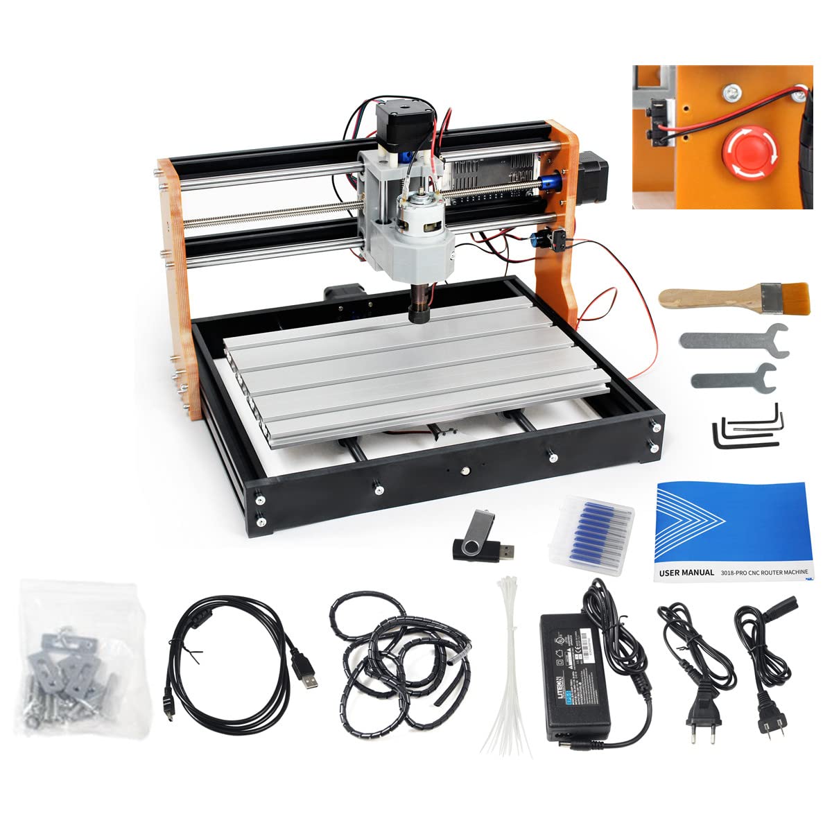 CNCTOPBAOS 3018-PRO CNC Router Machine Kit with Limit Switches & Emergency Stop | DIY Mini 3-Axis Milling Machine for Wood, Acrylic, PVC & PCB Engraving | GRBL Control | Perfect for Hobbyists, Woodworking & DIY Projects