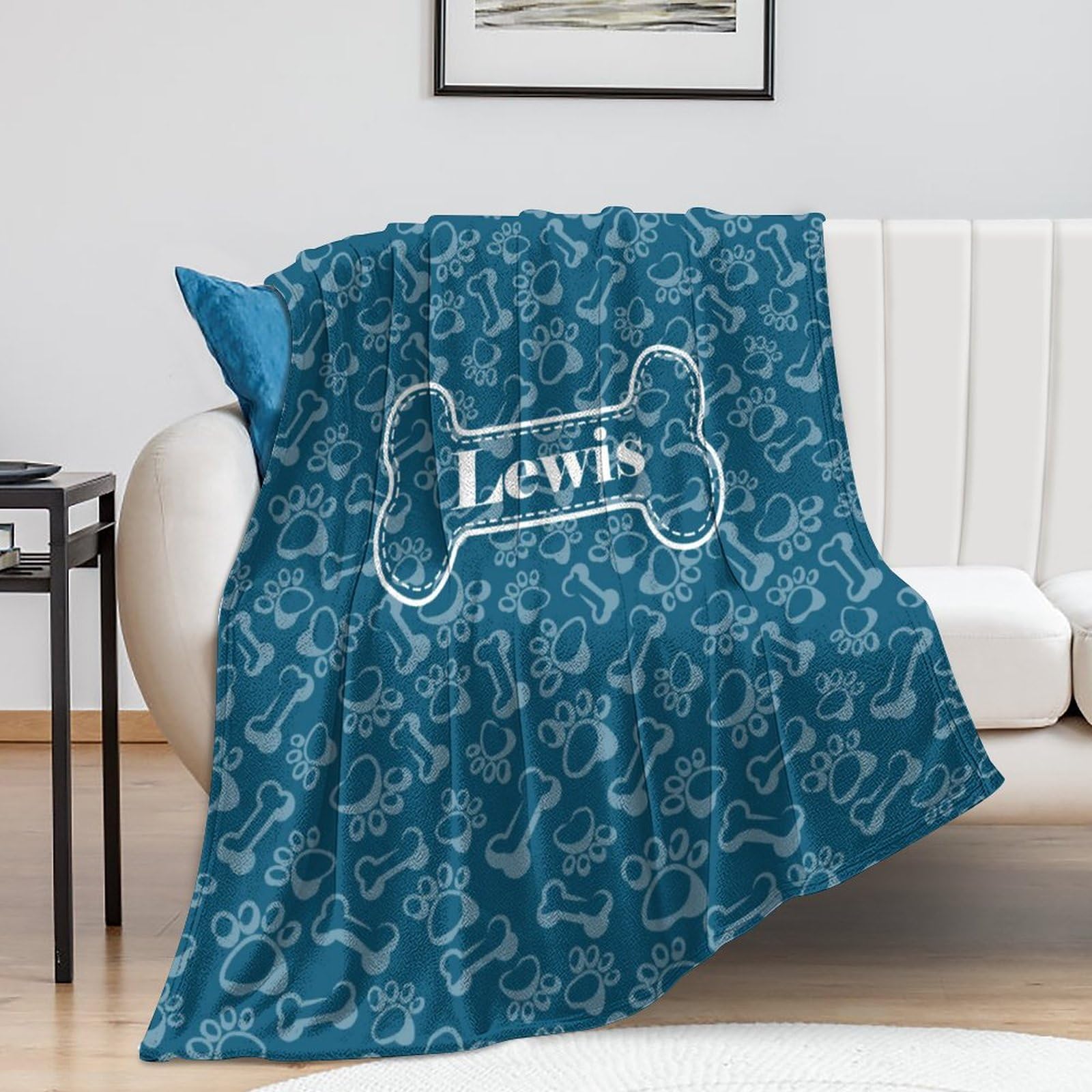 Custom Personalized Paw Print Dog Blanket with Pet's Name - Soft Fleece Throw Blanket for Small, Medium & Large Dogs | Memorial Gift for Dog Lovers, Pet Parents | Perfect for Couch, Bed & Travel Use