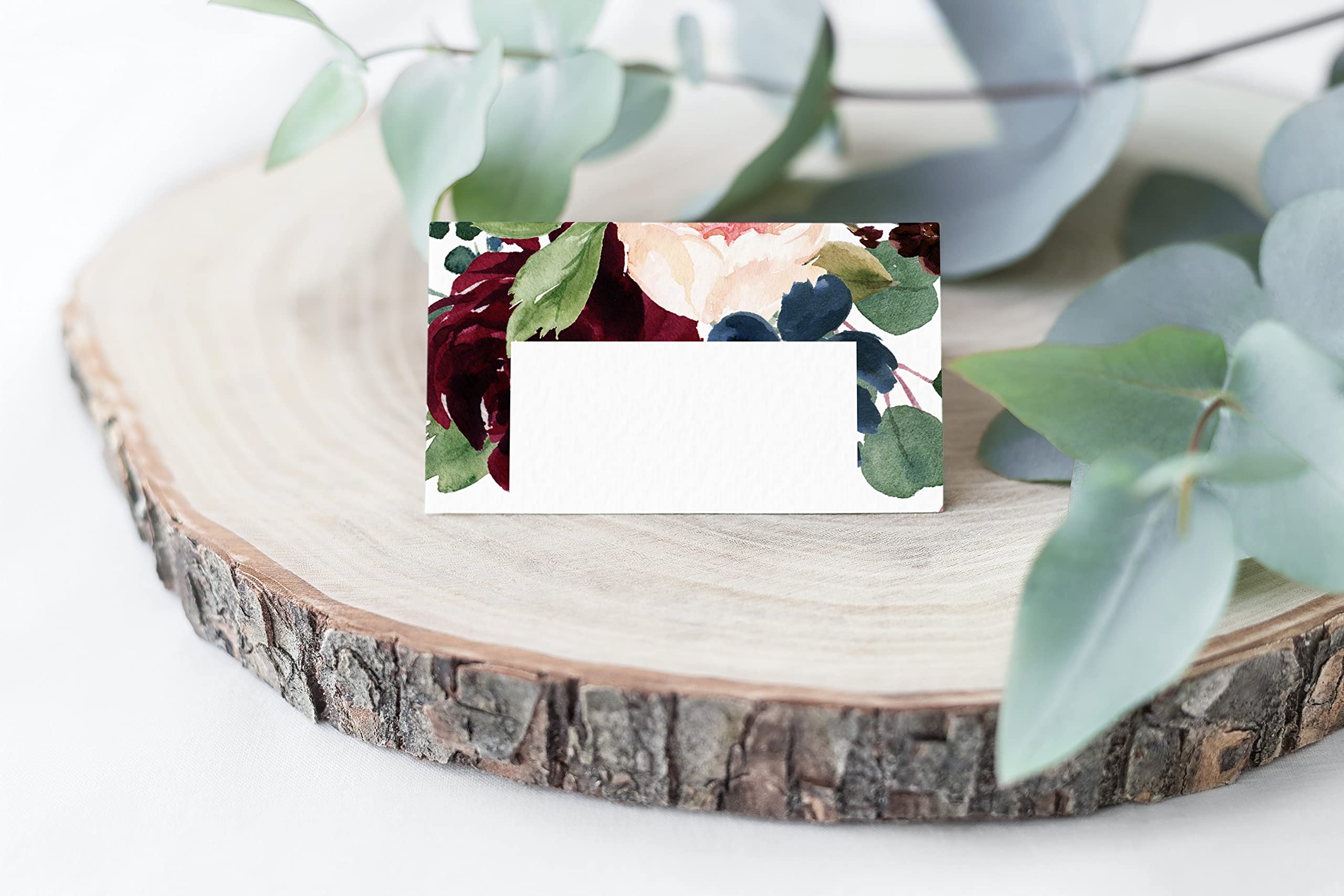 100 Burgundy Floral Wedding Place Cards - 2.5x3 Inch Scored Escort & Seating Cards - Ready to Use for Reception, Bridal Shower & Formal Events