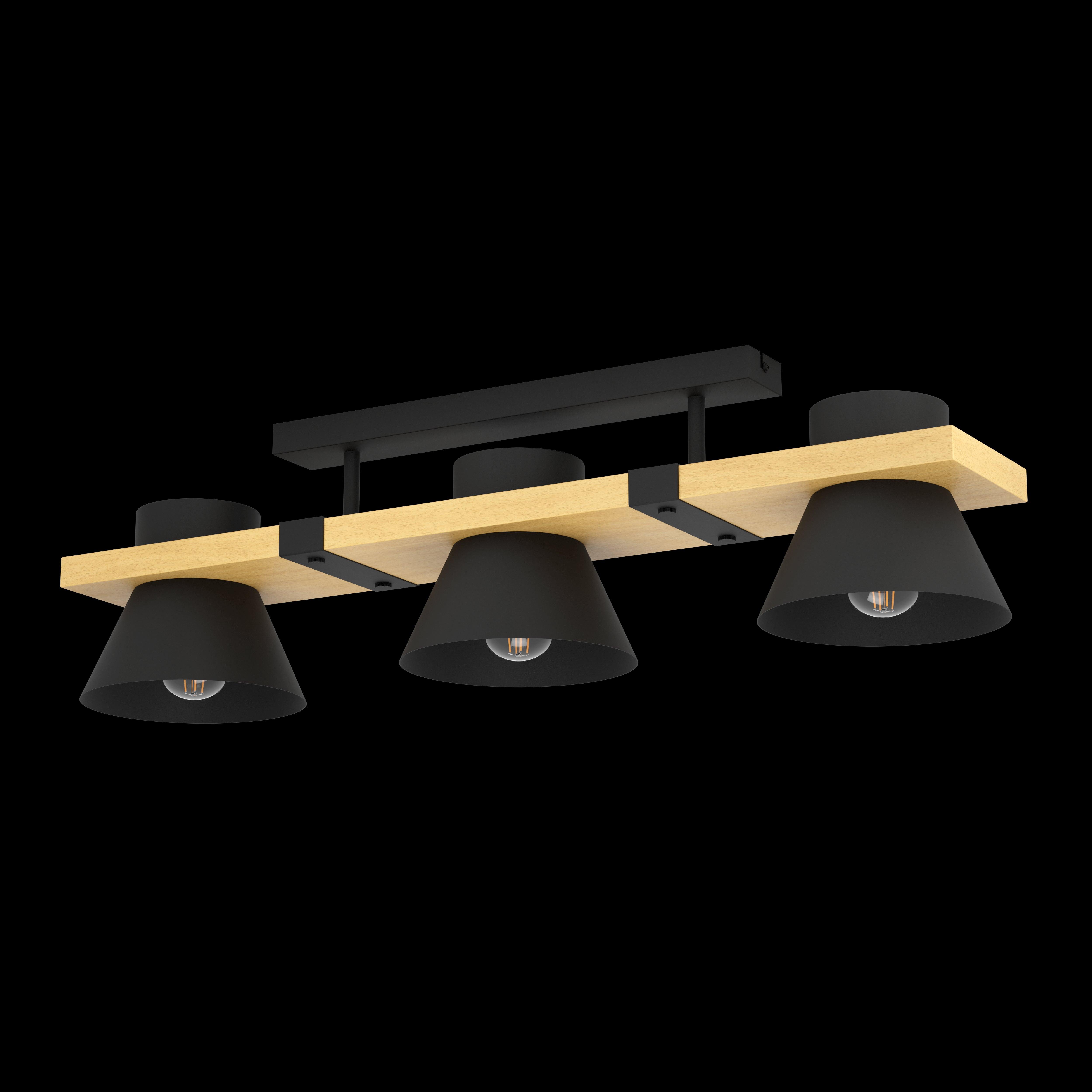 Eglo Maccles Flush Mount Ceiling Light Fixture - 3 Lights, Wood & Black Metal Finish - Perfect for Bedroom, Living Room, or Dining Room Lighting