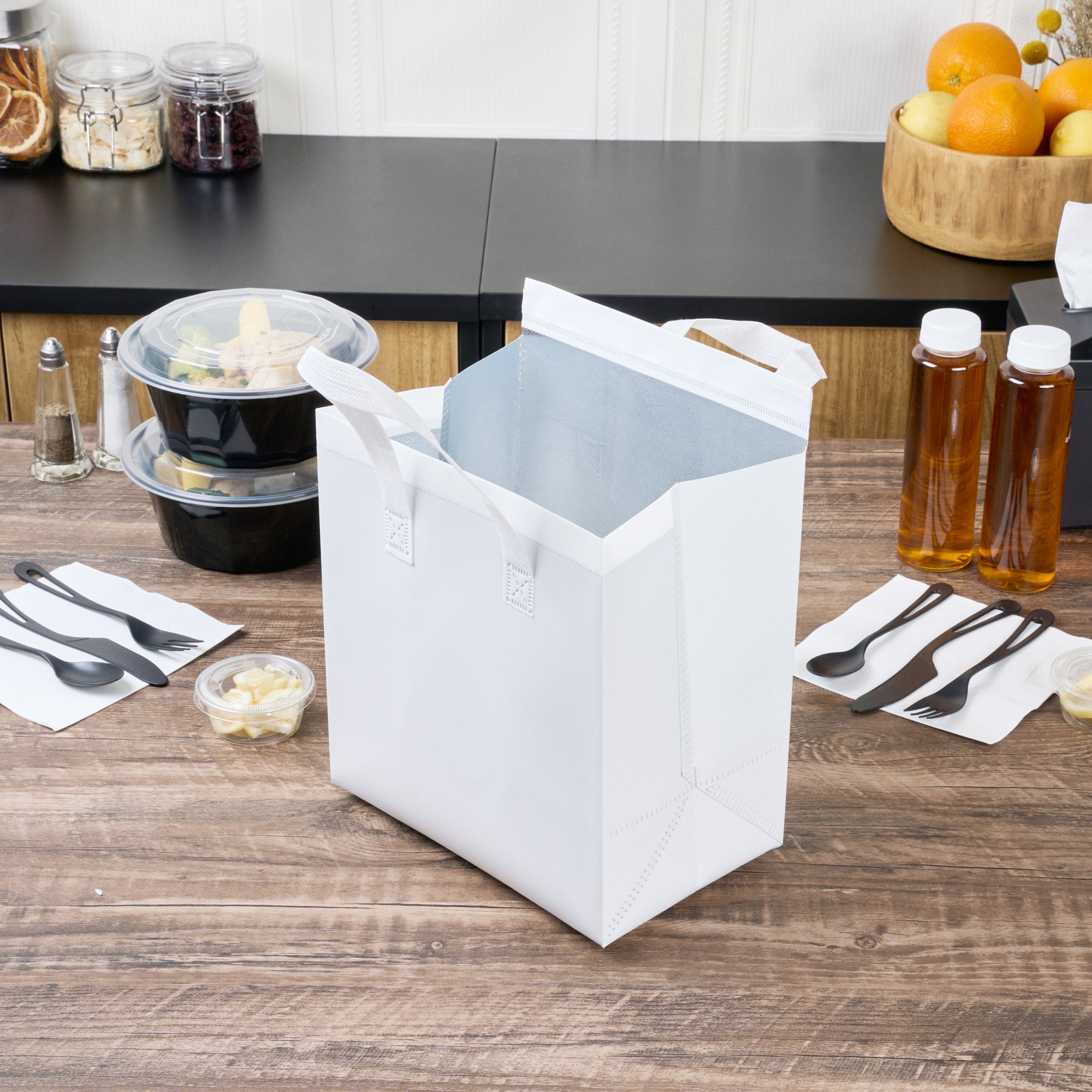 White Insulated Take Out Bags - Tamper Evident Food Delivery Bags (9.5