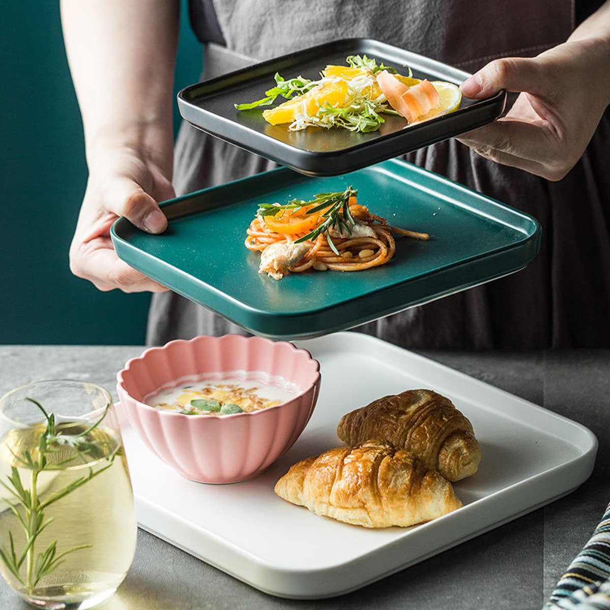 2-Pack White Porcelain Square Dinner Plates - 6 Inch Appetizer & Serving Dishes for Steak, Pasta, Salad, Snacks, Pizza - Perfect for Restaurants, Dinner Parties & Home Dining