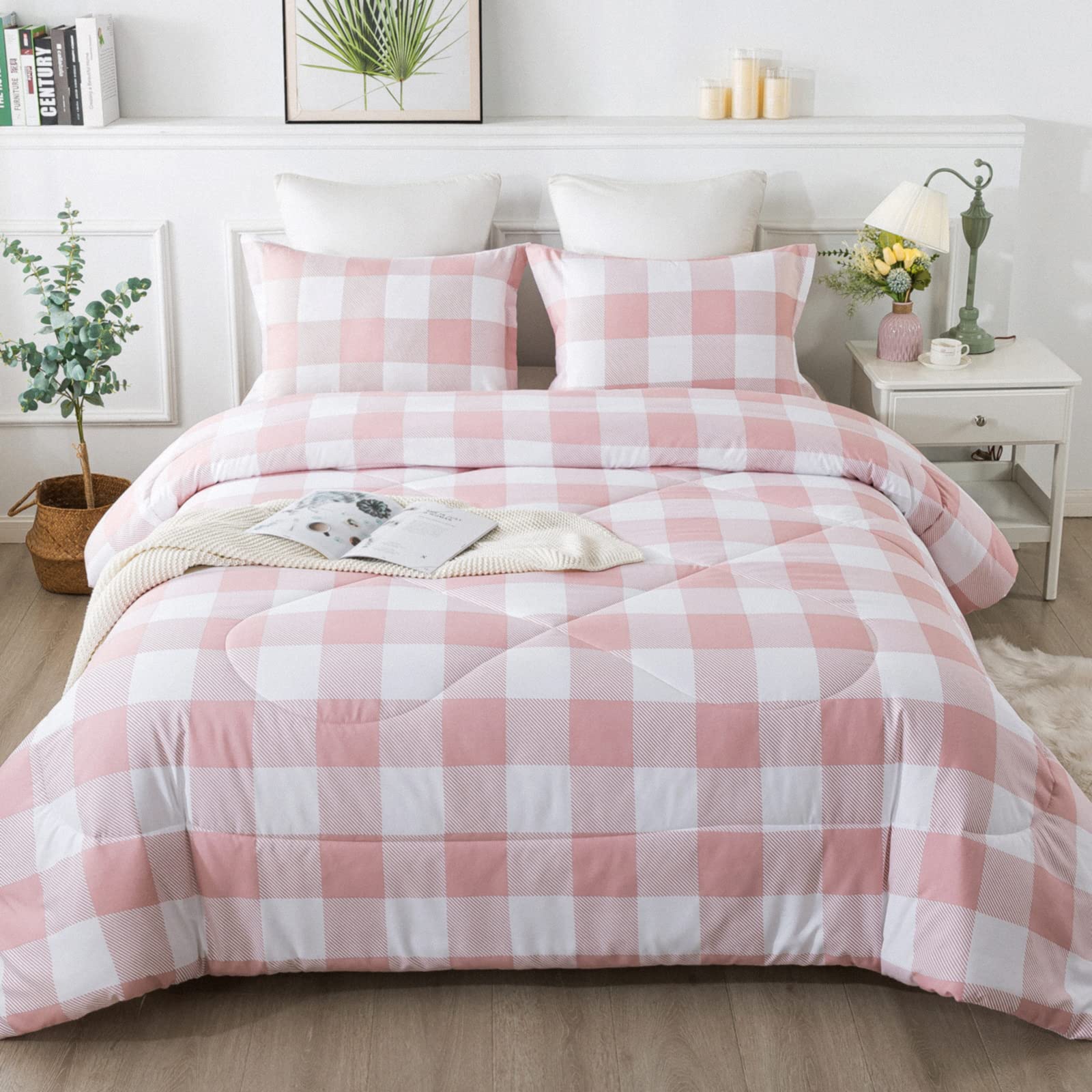 Andency Soft Microfiber Twin Size Comforter Set (66x90 Inch) - 2 Piece Buffalo Check Plaid Bedding with Pillowcase, Down Alternative All-Season Warm Blanket for Bedroom, Dorm, Guest Room & Cozy Home Decor