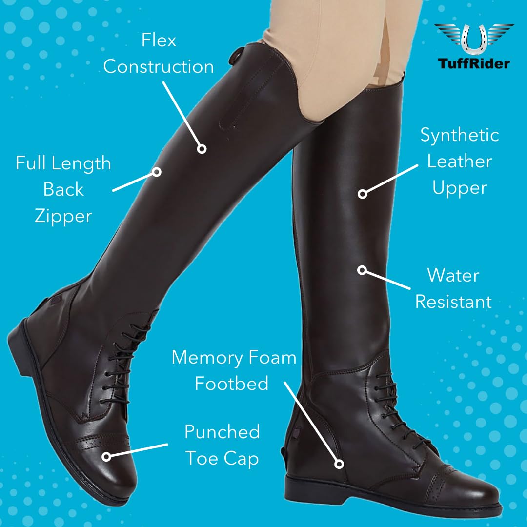 TuffRider Women's Synthetic Leather Starter Back Zip Field Boots - Comfortable Equestrian Riding Boots for Horseback Riding & Outdoor Activities