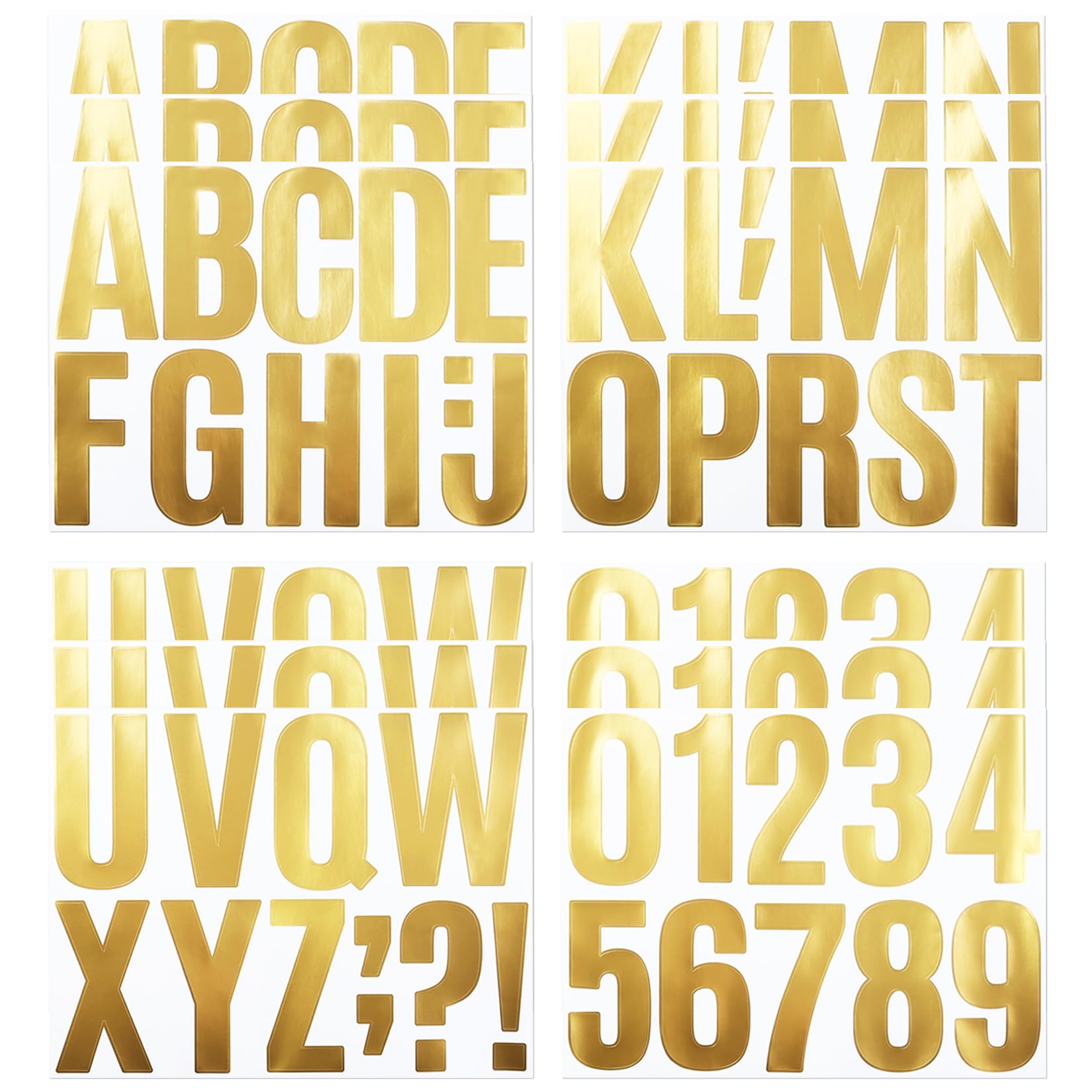 4 Inch Gold Vinyl Alphabet Stickers - 12 Sheets Self-Adhesive Letter Number & Punctuation Stickers for Mailbox, Scrapbooking, DIY Crafts, Home Decor - Perfect for Arts Projects, Party Decorations & Classroom Activities