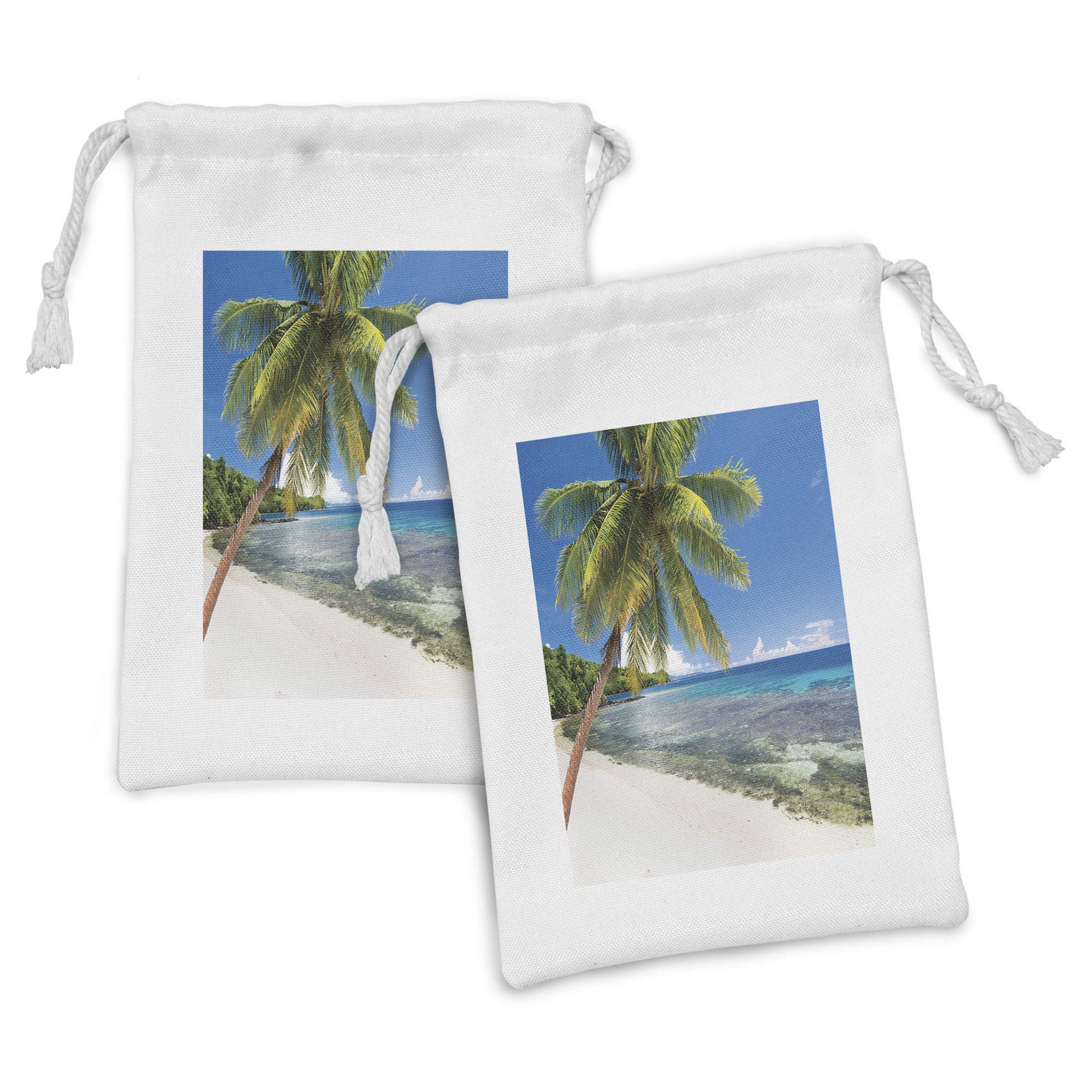 Ambesonne Fiji Fabric Pouch Set of 2 - Small Drawstring Travel Bags for Toiletries, Masks & Favors - 9