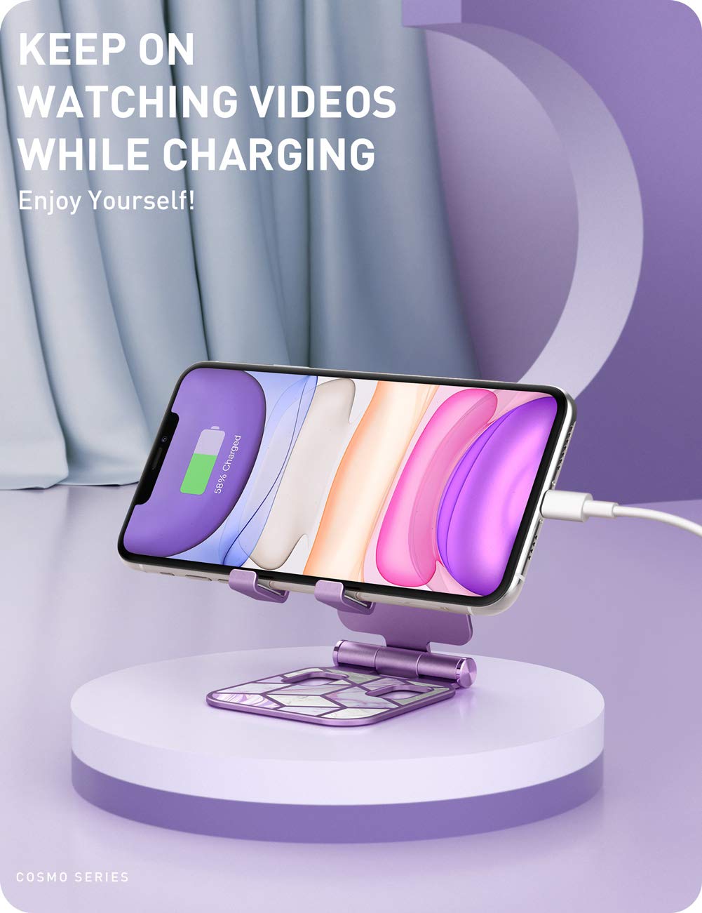 i-Blason Universal Cell Phone Stand for Desk - Adjustable Foldable Phone Holder Compatible with iPhone 16/15/14/13 Pro Max & All Smartphones - Purple (Perfect for Home Office, Video Calls & Hands-Free Viewing)