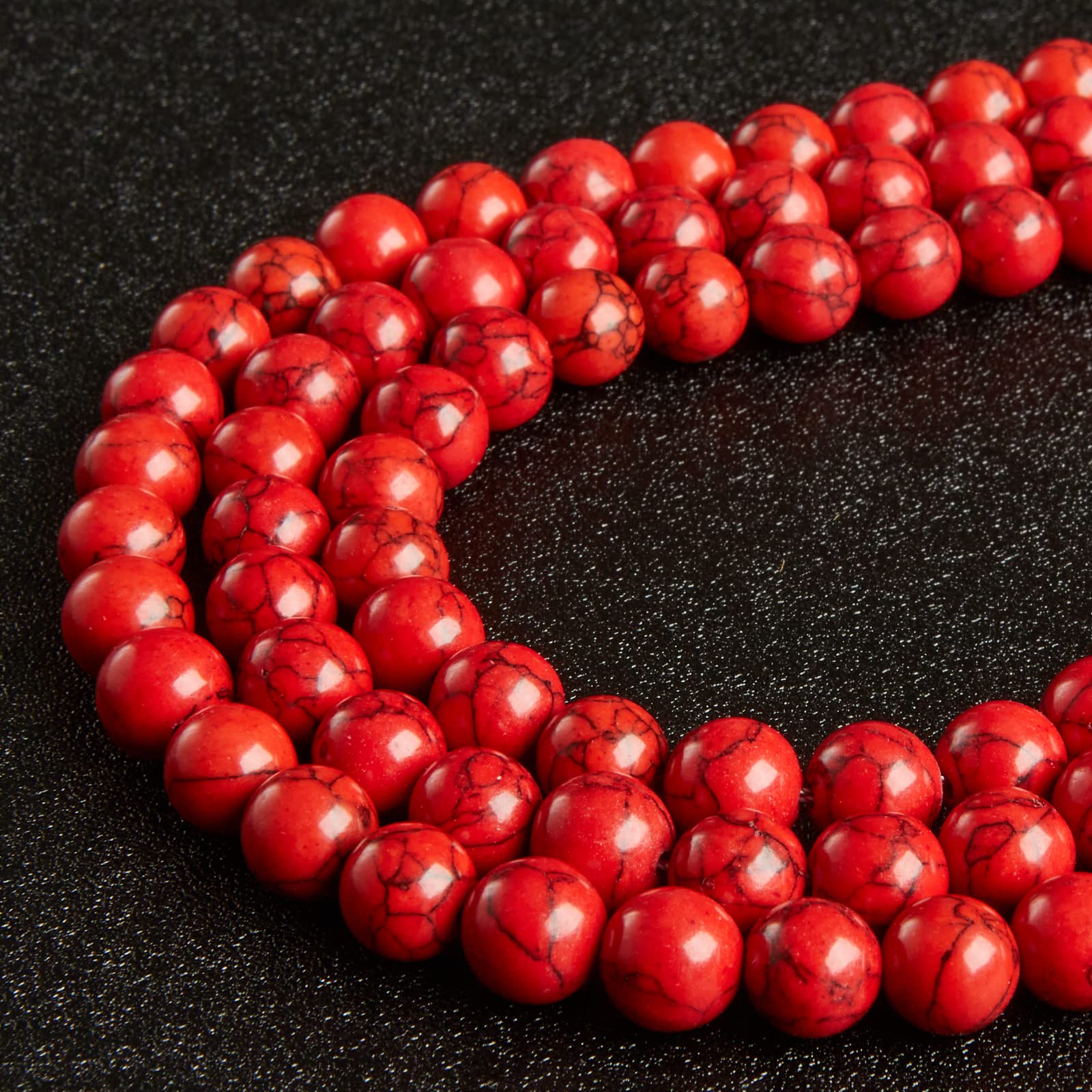 45pcs 8mm Natural Red Turquoise Gemstone Beads - Round Loose Beads for DIY Jewelry Making, Bracelets, Necklaces & Craft Projects (Handmade Gifts & Boho Style Accessories)