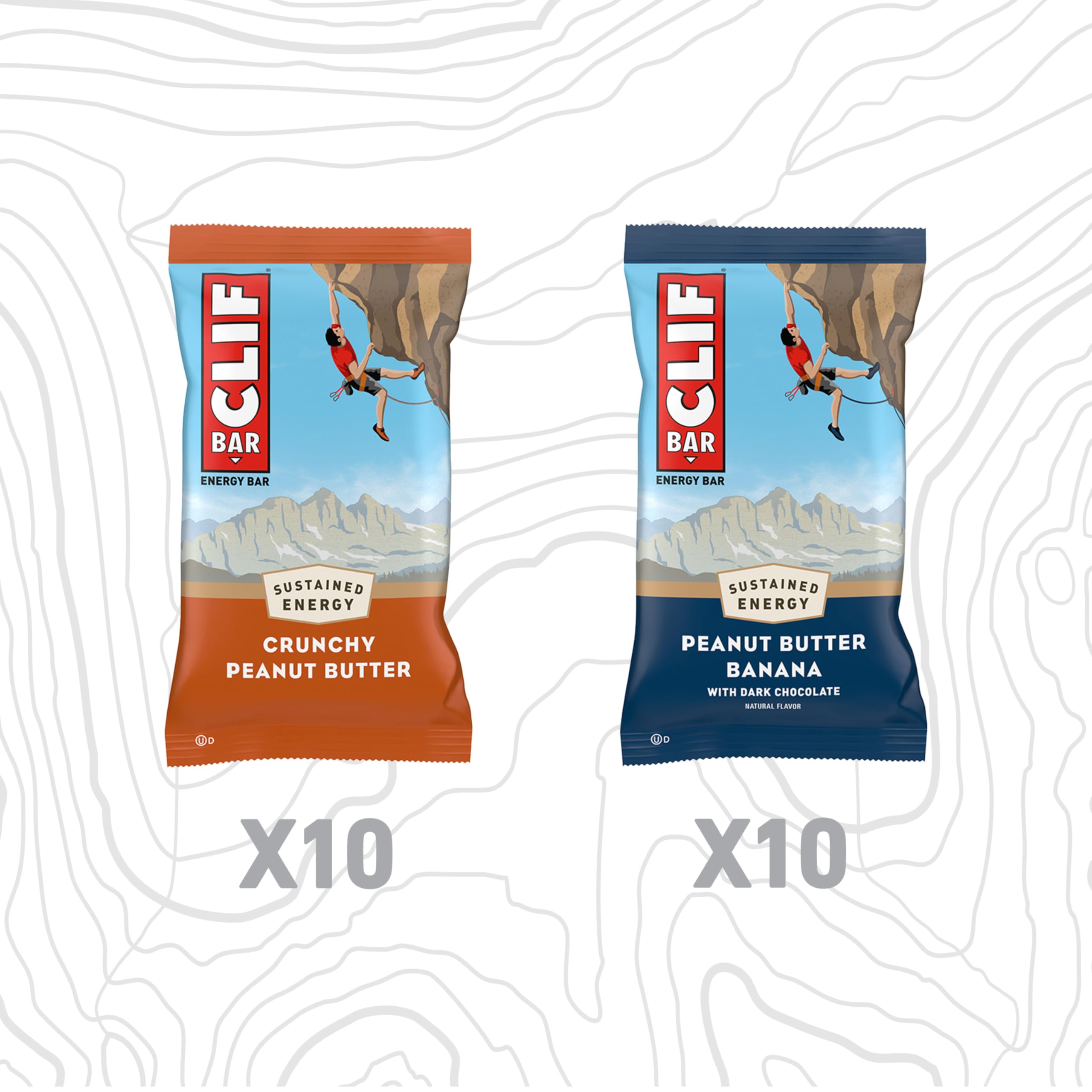 CLIF BAR Peanut Butter Energy Bars - Organic Oats, Non-GMO, Plant-Based Protein Snacks (20 Pack, 2 Flavors Variety) - Perfect for Hiking, Workouts & On-the-Go Nutrition